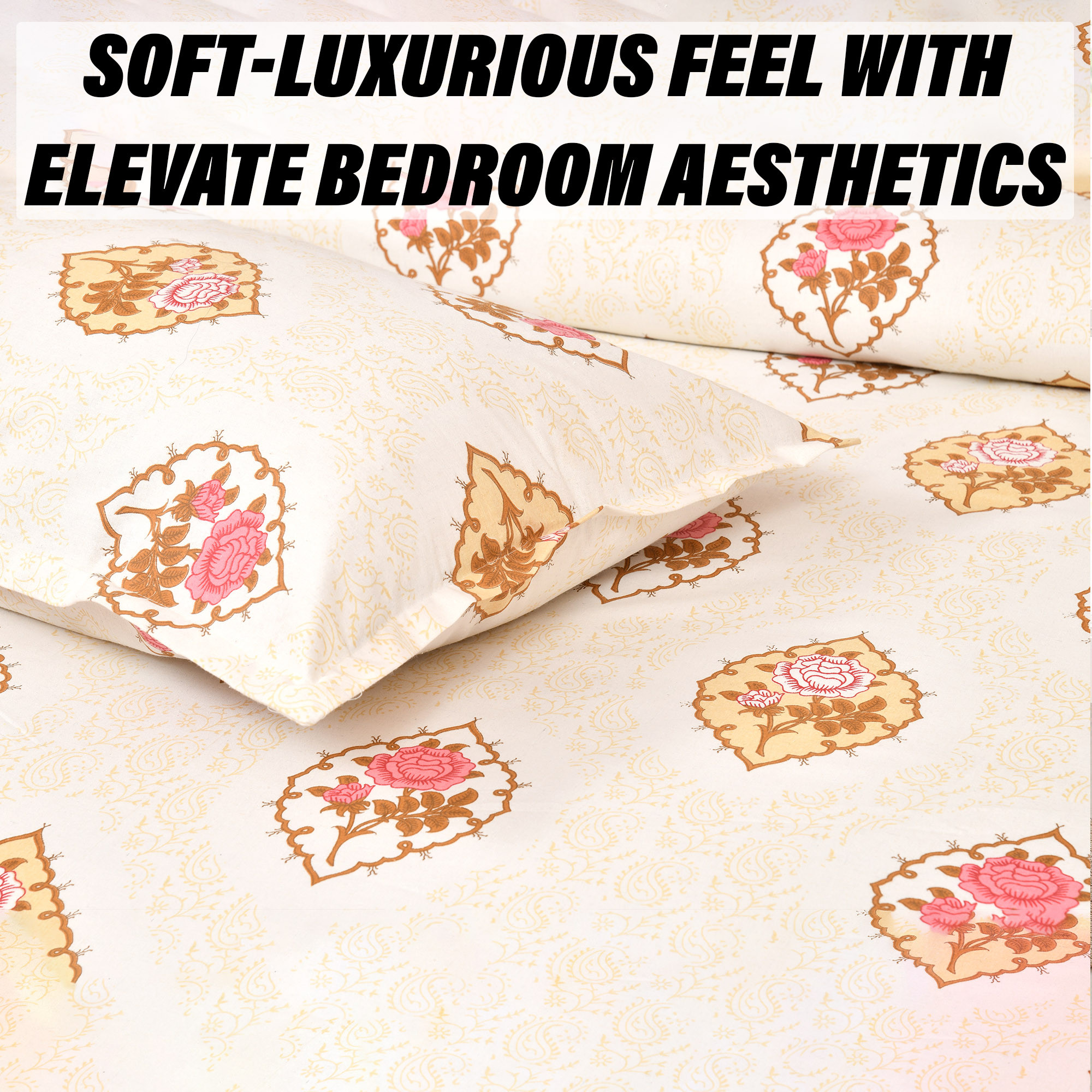 Kuber Industries Dohar Set | 1 Piece Double Bedsheet with 2 Pillow Cover & Dohar Combo Set | Bedsheet & AC Blanket Set for Bedroom | Comforter | Quilt | Pushpa Rose Print | Set of 4 | Pink