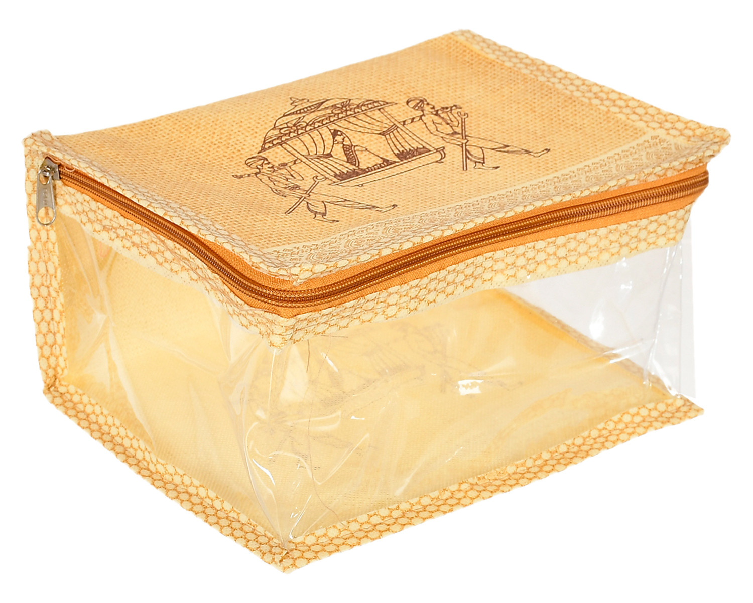Kuber Industries Doli Printed Multiuses Non-Woven Makeup/Jewellery Organizer Bag, Travel Toiletry Pouch,(Gold)