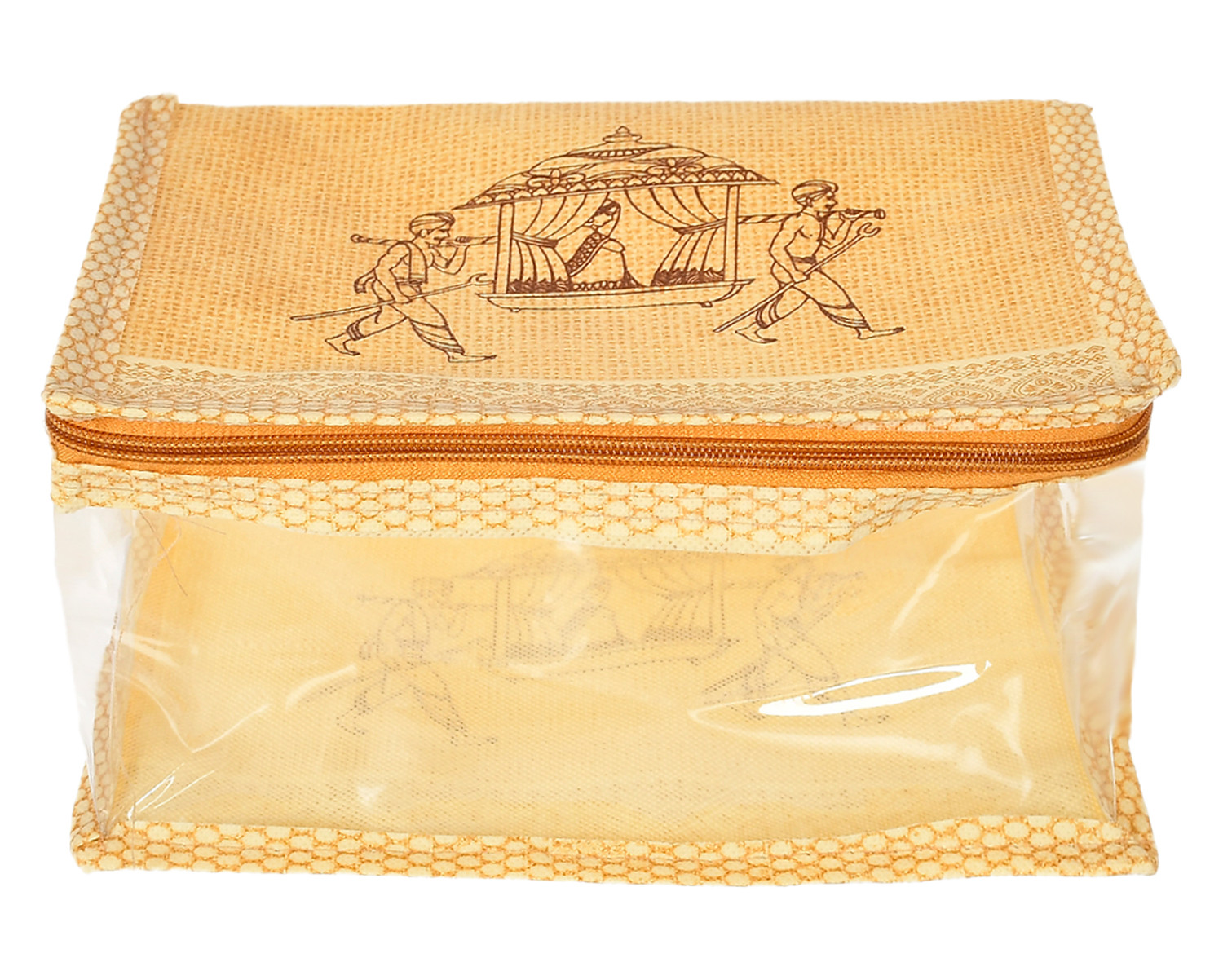 Kuber Industries Doli Printed Multiuses Non-Woven Makeup/Jewellery Organizer Bag, Travel Toiletry Pouch,(Gold)