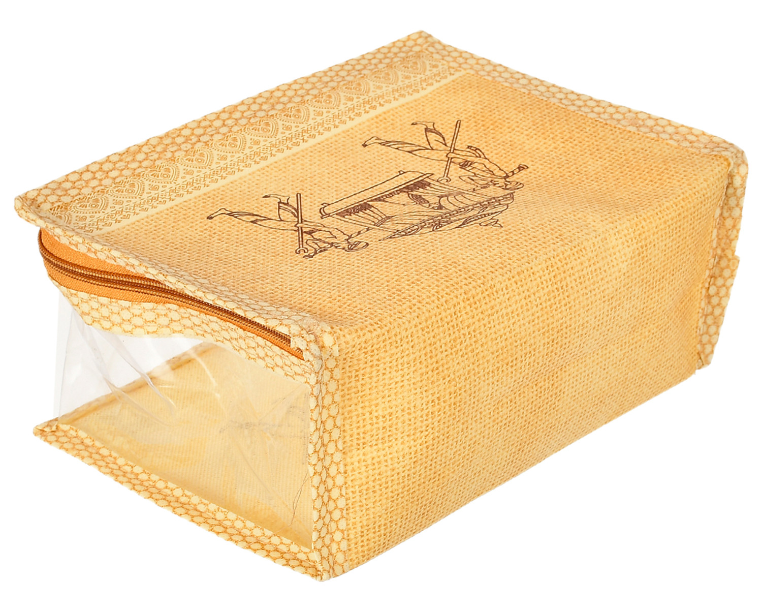 Kuber Industries Doli Printed Multiuses Non-Woven Makeup/Jewellery Organizer Bag, Travel Toiletry Pouch,(Gold)