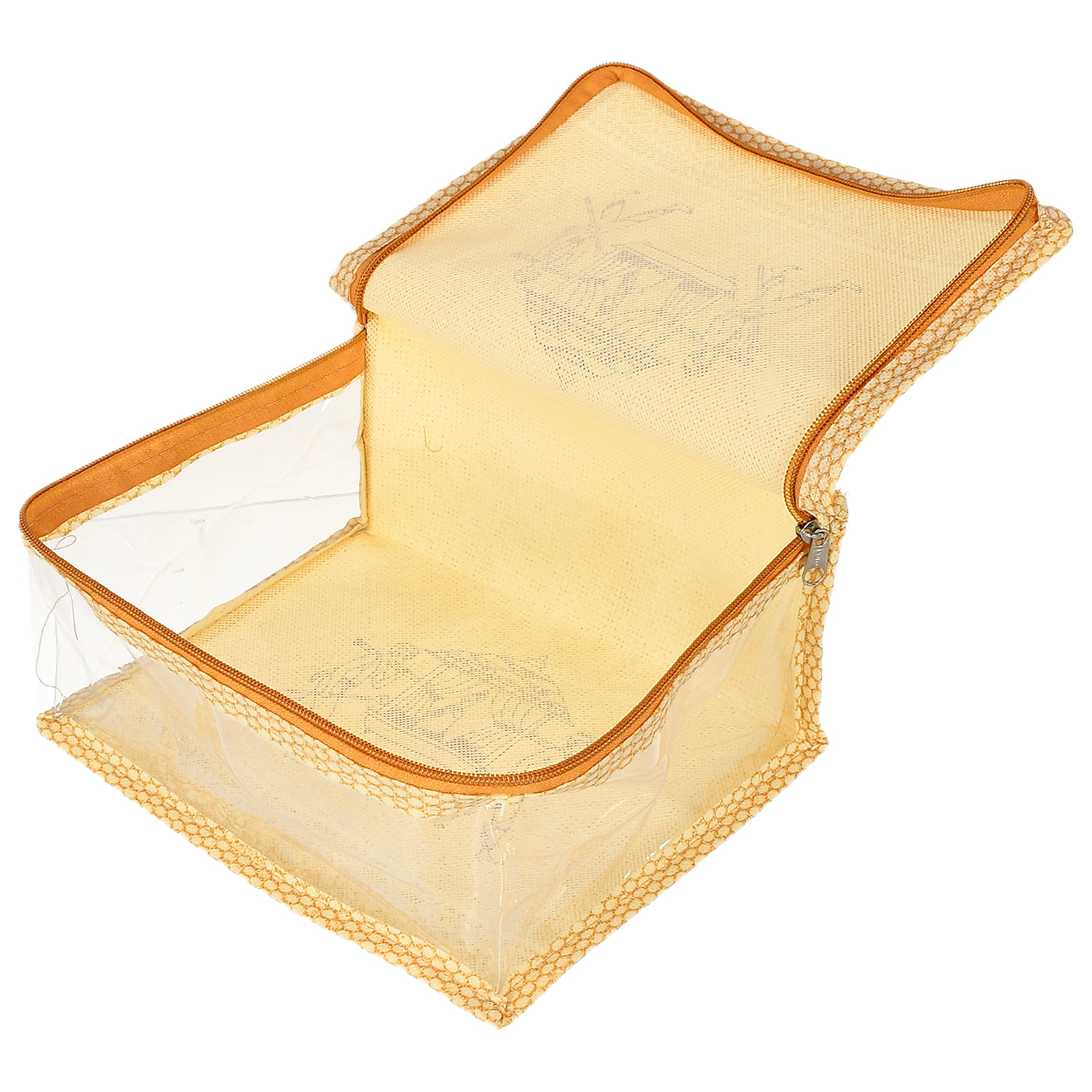 Kuber Industries Doli Printed Multiuses Non-Woven Makeup/Jewellery Organizer Bag, Travel Toiletry Pouch,(Gold)