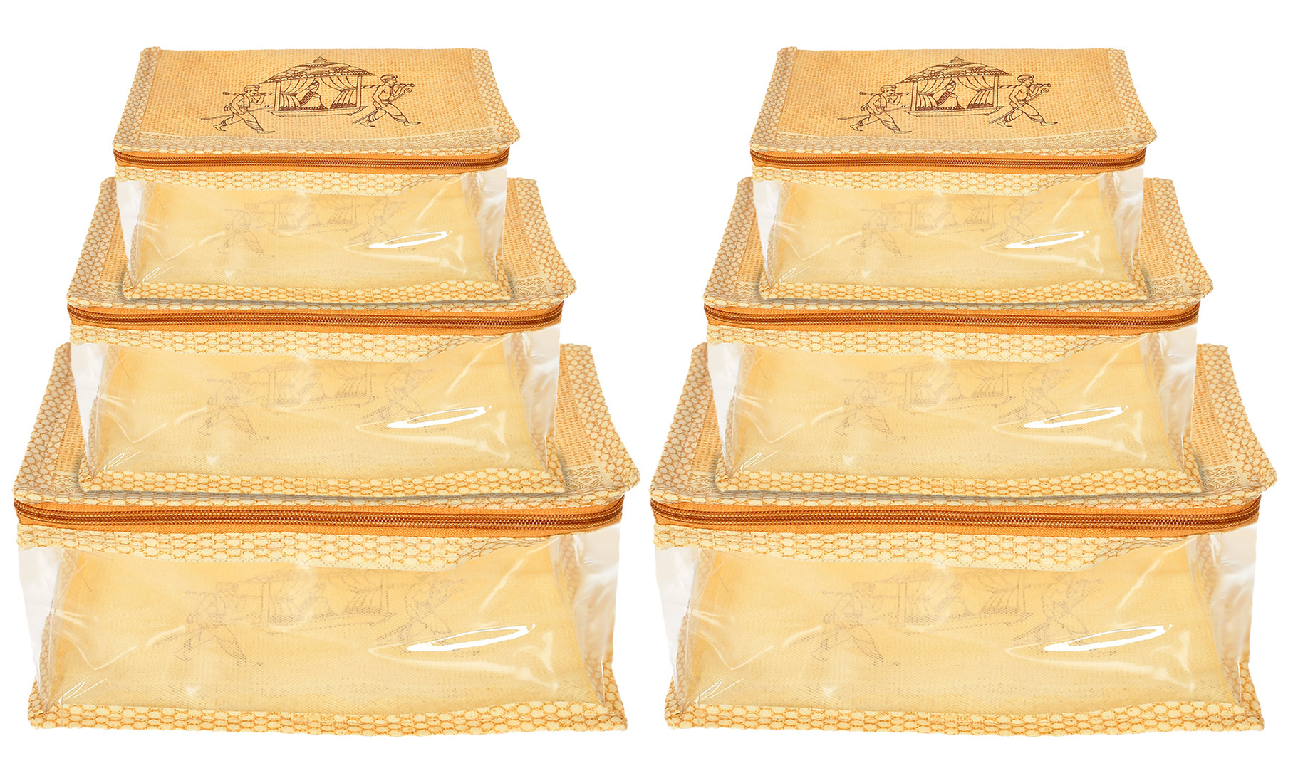 Kuber Industries Doli Printed Multiuses Non-Woven Makeup/Jewellery Organizer Bag, Travel Toiletry Pouch,(Gold)