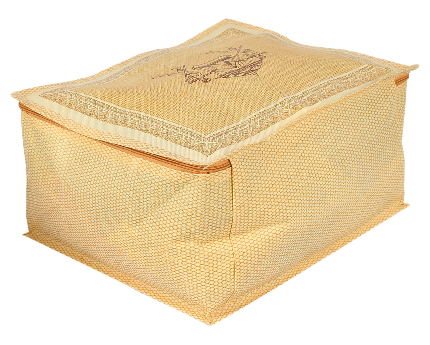 Kuber Industries Doli Printed Non-woven Foldable Saree Cover/Clothes Storage Bag/Wardrobe Organizer With Transparent Window (Gold)