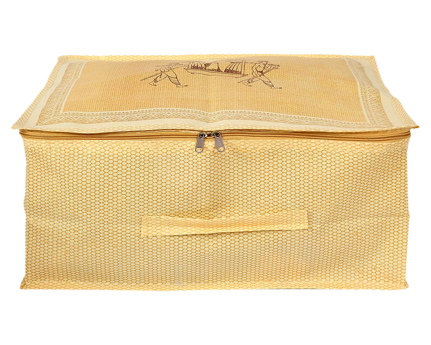 Kuber Industries Doli Printed Non-woven Foldable Underbed/Storage Bag/Wardrobe Organizer (Gold) 54KM4294