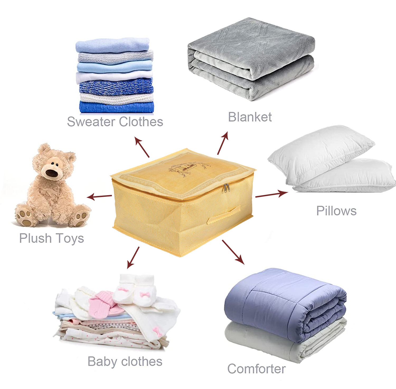 Kuber Industries Doli Printed Non-woven Foldable Underbed/Storage Bag/Wardrobe Organizer (Gold) 54KM4294