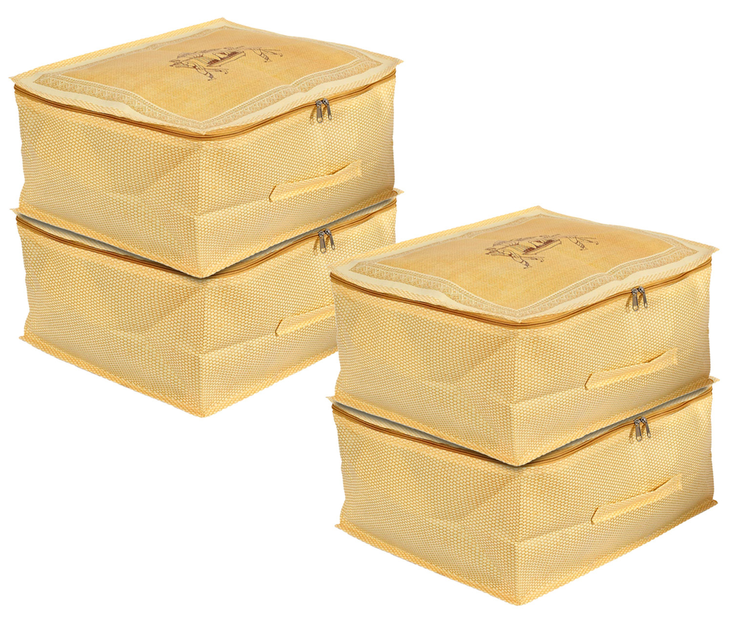 Kuber Industries Doli Printed Non-woven Foldable Underbed/Storage Bag/Wardrobe Organizer (Gold) 54KM4294