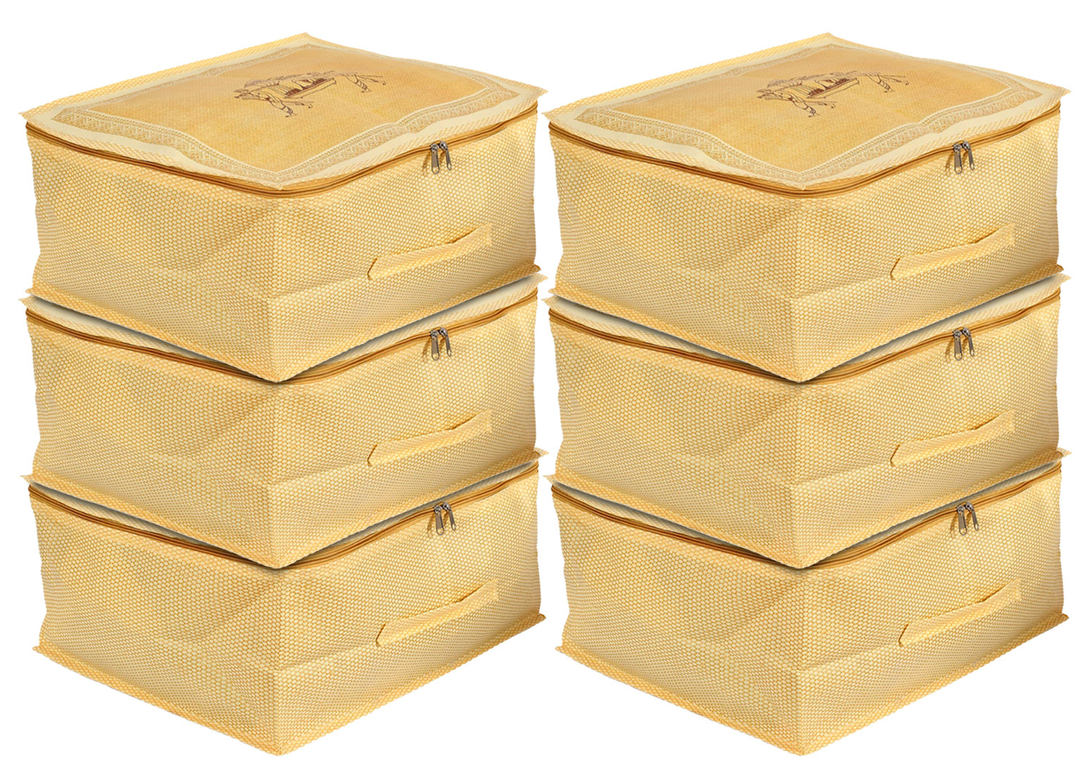 Kuber Industries Doli Printed Non-woven Foldable Underbed/Storage Bag/Wardrobe Organizer (Gold) 54KM4294