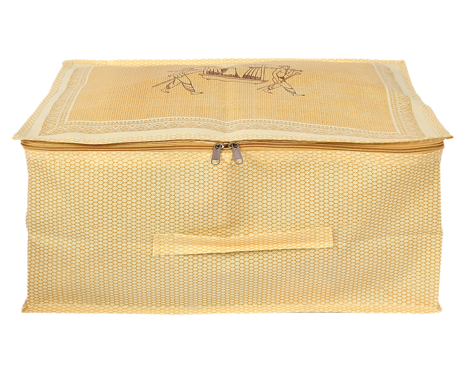Kuber Industries Doli Printed Non-woven Foldable Underbed/Storage Bag/Wardrobe Organizer With Transparent Window (Gold)