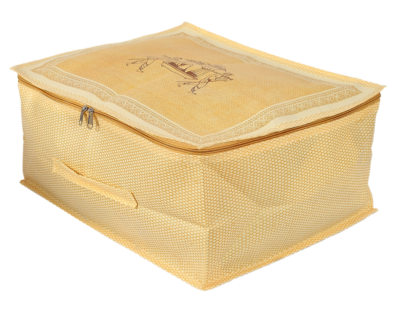 Kuber Industries Doli Printed Non-woven Foldable Underbed/Storage Bag/Wardrobe Organizer With Transparent Window (Gold)