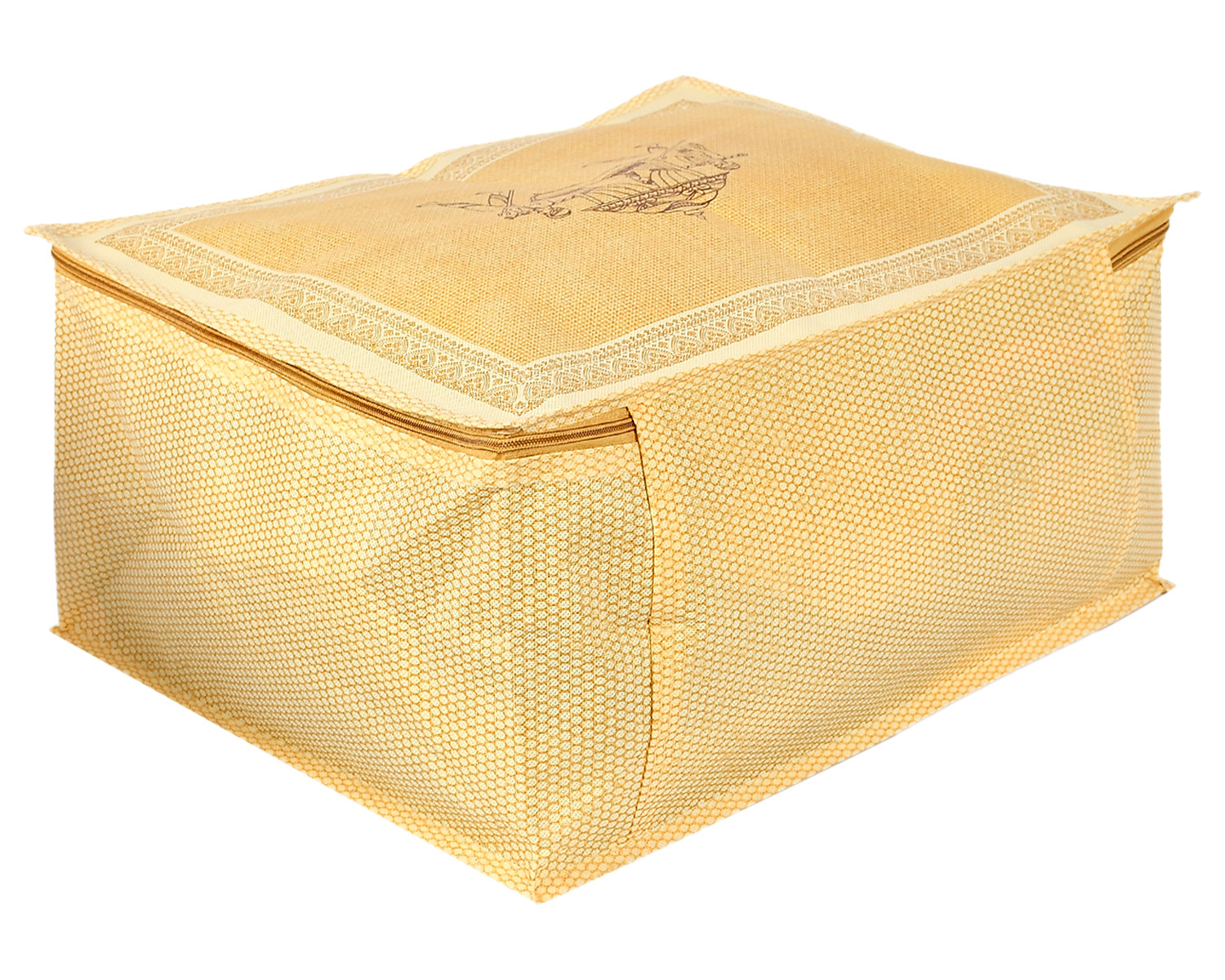 Kuber Industries Doli Printed Non-woven Foldable Underbed/Storage Bag/Wardrobe Organizer With Transparent Window (Gold)