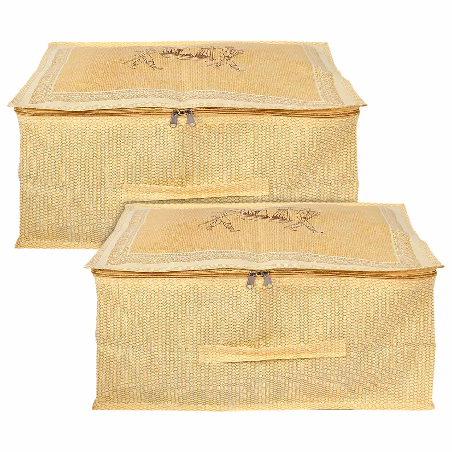 Kuber Industries Doli Printed Non-woven Foldable Underbed/Storage Bag/Wardrobe Organizer With Transparent Window (Gold)