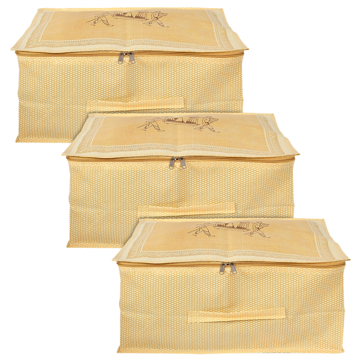 Kuber Industries Doli Printed Non-woven Foldable Underbed/Storage Bag/Wardrobe Organizer With Transparent Window (Gold)