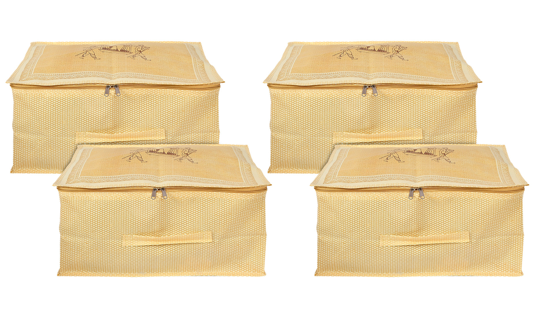 Kuber Industries Doli Printed Non-woven Foldable Underbed/Storage Bag/Wardrobe Organizer With Transparent Window (Gold)