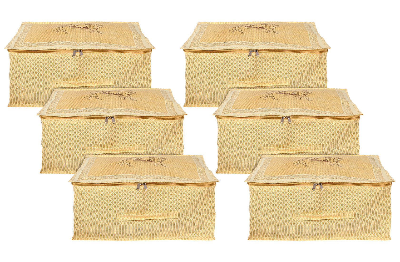 Kuber Industries Doli Printed Non-woven Foldable Underbed/Storage Bag/Wardrobe Organizer With Transparent Window (Gold)