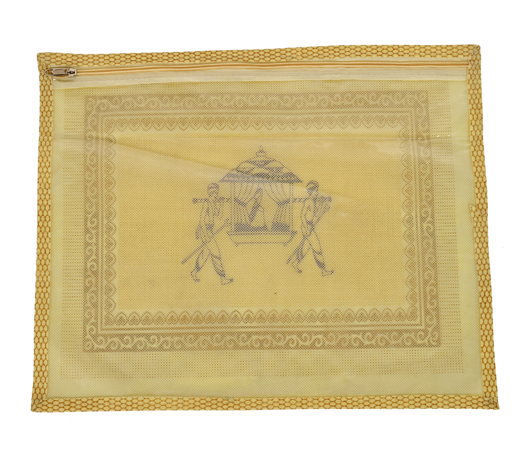 Kuber Industries Dolli Printed Non Woven Tranasparent Waterproof Single Saree Cover, Saree Organizer With Zip-(Gold)-HS_38_KUBMART21437