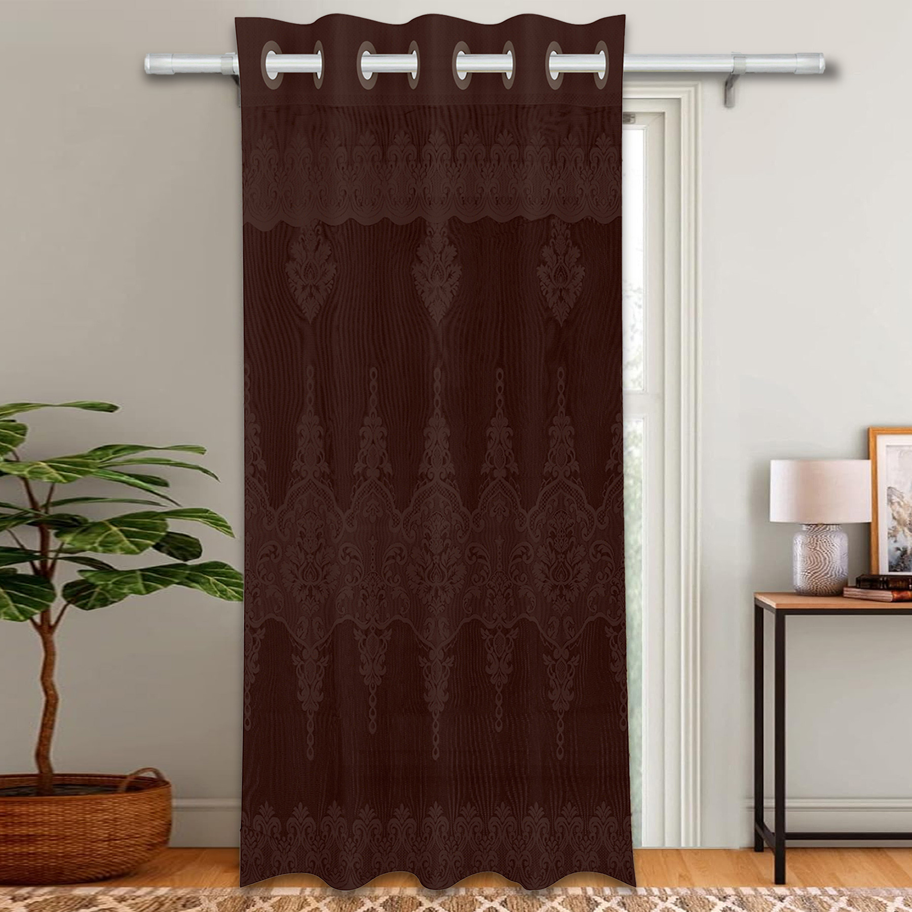 Kuber Industries Door Curtain | Darkening Door Curtains | Premium Drapes for Bedroom | Sheer Curtain with 8 Rings | Parda for Living Room | Net Frill Door Curtain | 7 Ft | SY15ZZ | Brown