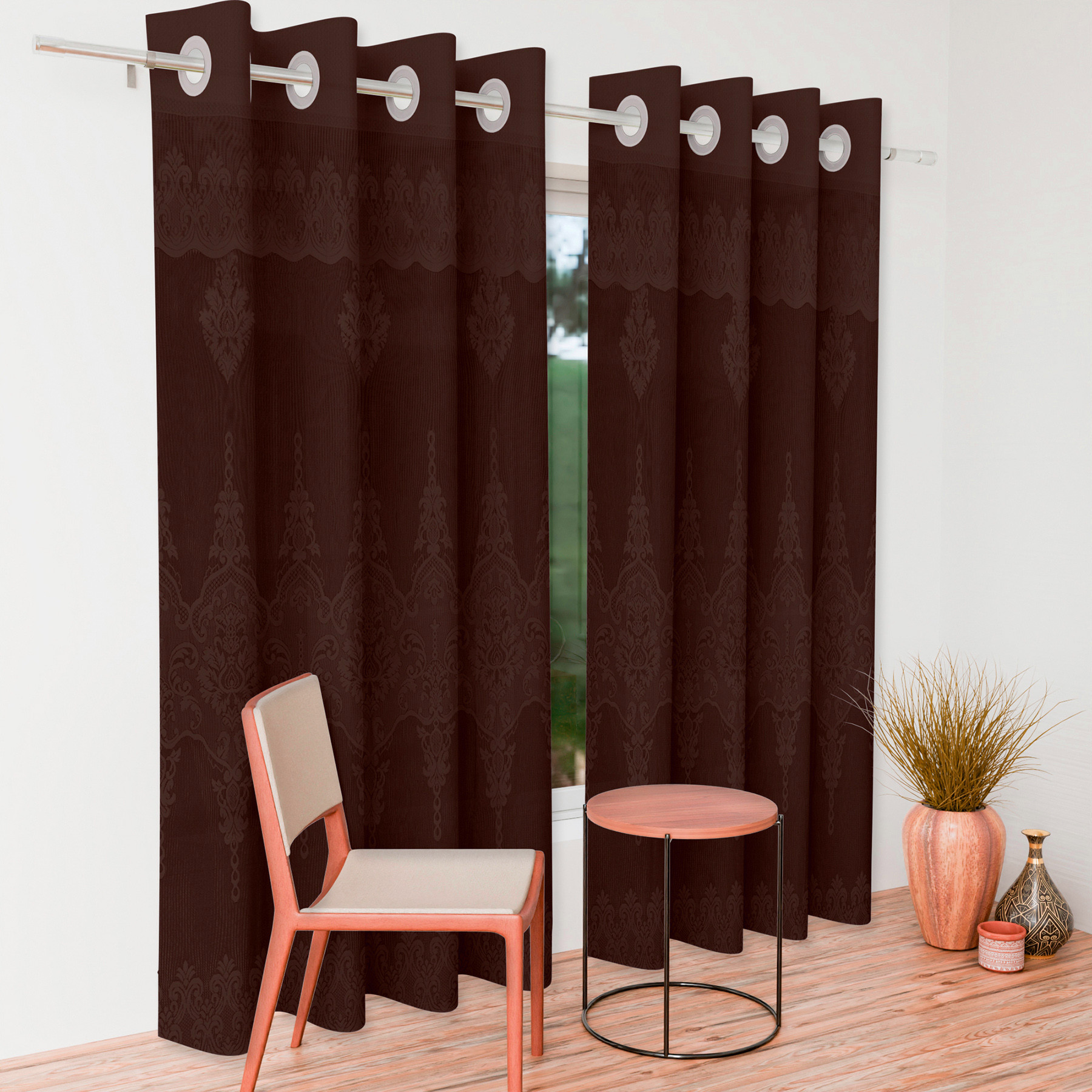 Kuber Industries Door Curtain | Darkening Door Curtains | Premium Drapes for Bedroom | Sheer Curtain with 8 Rings | Parda for Living Room | Net Frill Door Curtain | 7 Ft | SY15ZZ | Brown