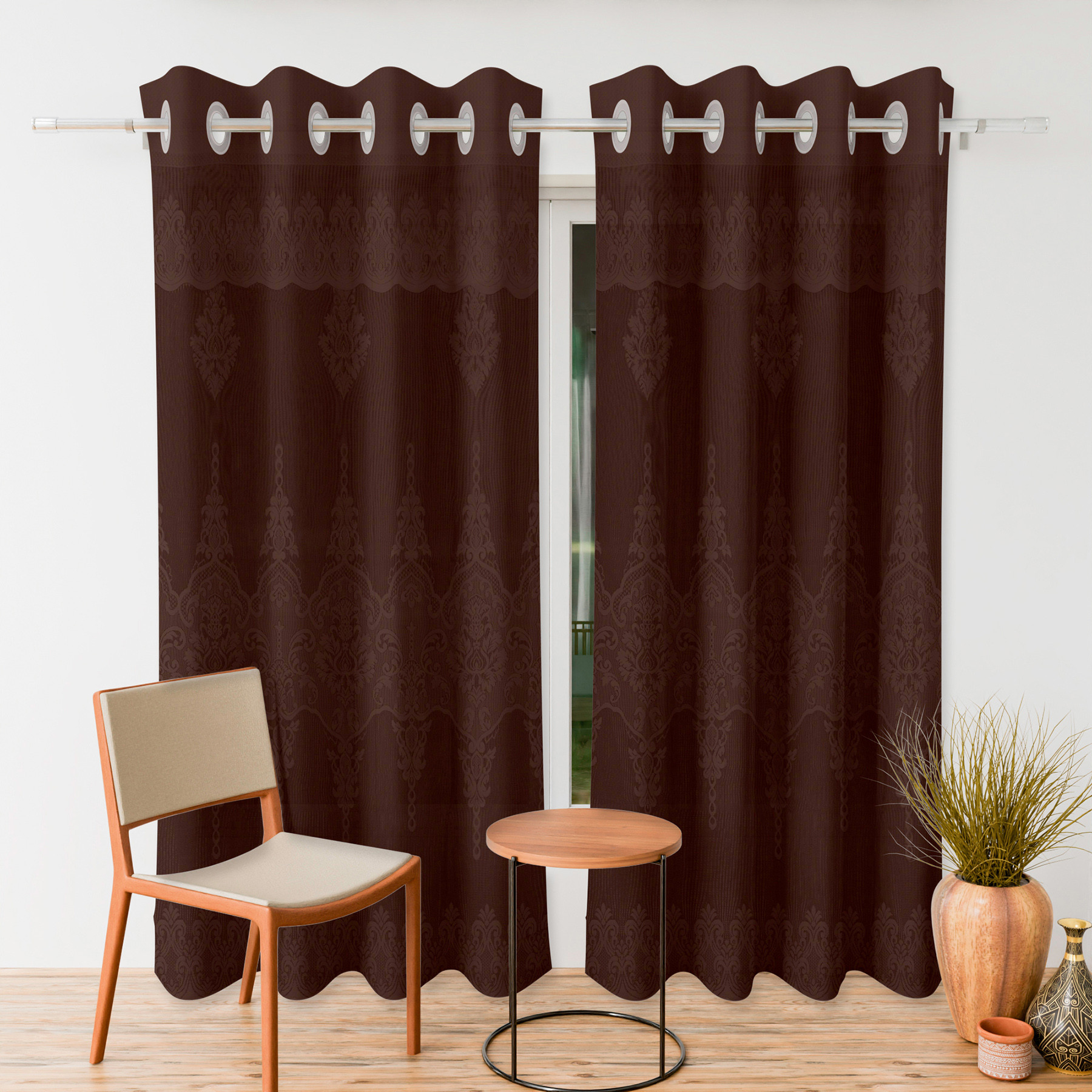Kuber Industries Door Curtain | Darkening Door Curtains | Premium Drapes for Bedroom | Sheer Curtain with 8 Rings | Parda for Living Room | Net Frill Door Curtain | 7 Ft | SY15ZZ | Brown