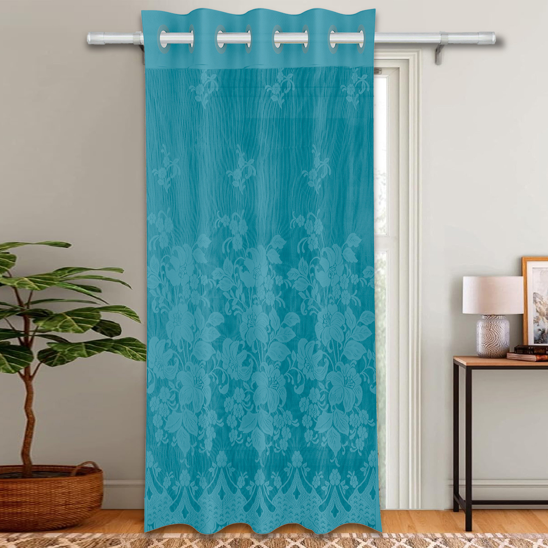 Kuber Industries Door Curtain | Darkening Door Curtains | Premium Drapes for Bedroom | Sheer Curtain with 8 Rings | Parda for Living Room | Net Frill Door Curtain | 7 Ft | SY27 | Green