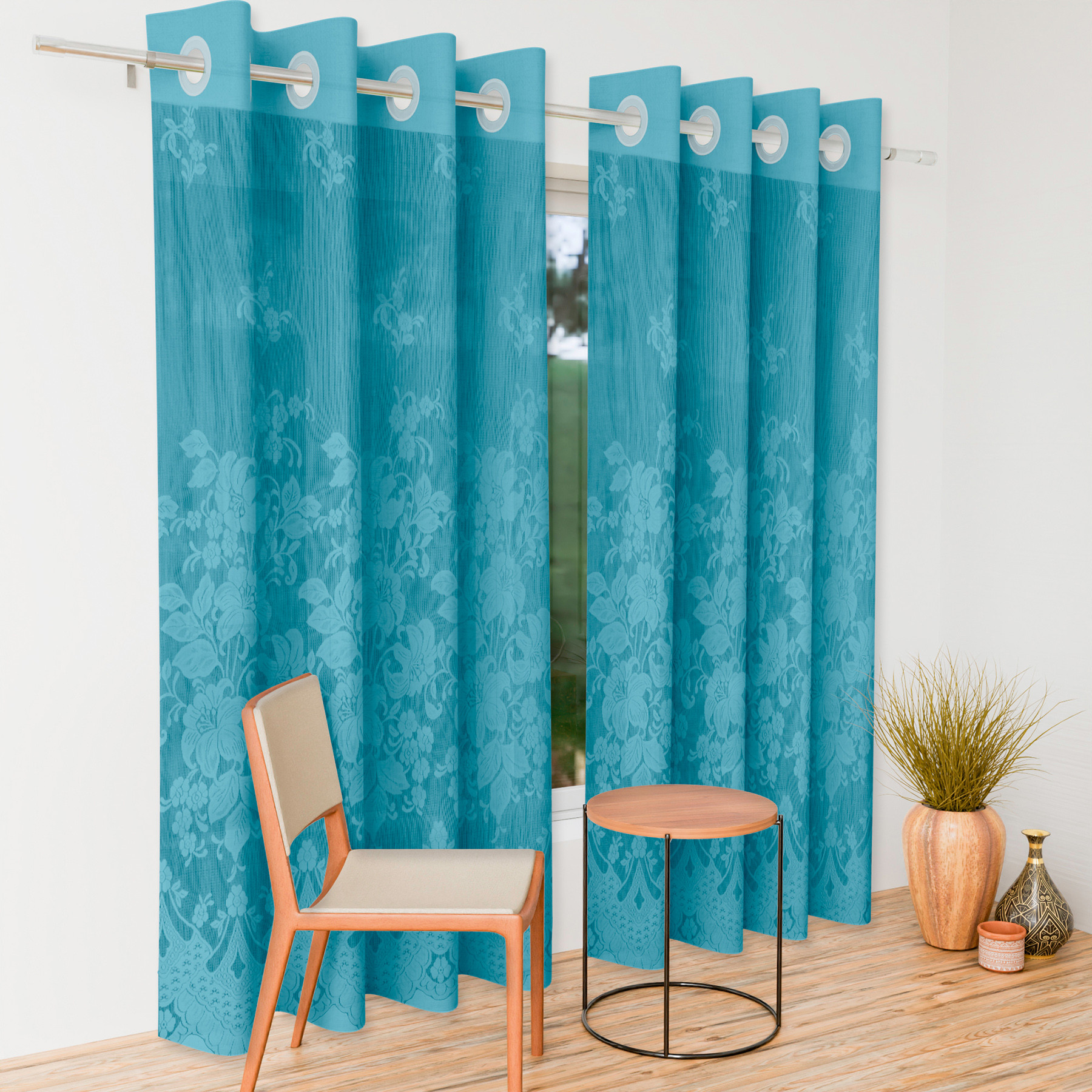 Kuber Industries Door Curtain | Darkening Door Curtains | Premium Drapes for Bedroom | Sheer Curtain with 8 Rings | Parda for Living Room | Net Frill Door Curtain | 7 Ft | SY27 | Green