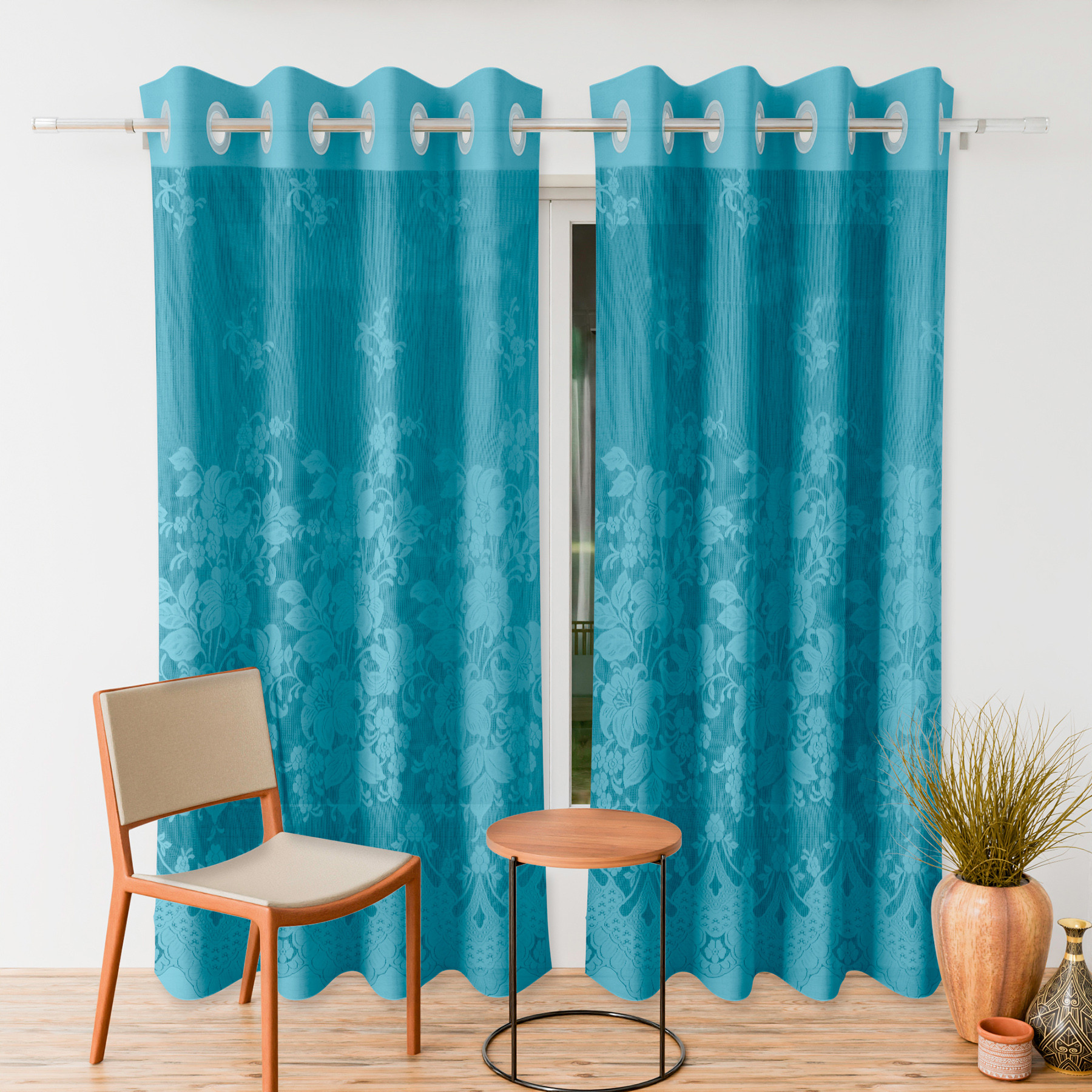 Kuber Industries Door Curtain | Darkening Door Curtains | Premium Drapes for Bedroom | Sheer Curtain with 8 Rings | Parda for Living Room | Net Frill Door Curtain | 7 Ft | SY27 | Green