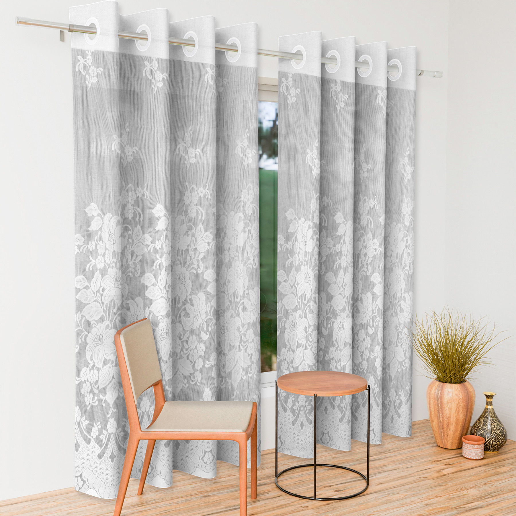Kuber Industries Door Curtain | Darkening Door Curtains | Premium Drapes for Bedroom | Sheer Curtain with 8 Rings | Parda for Living Room | Net Frill Door Curtain | 7 Ft | SY27 | White