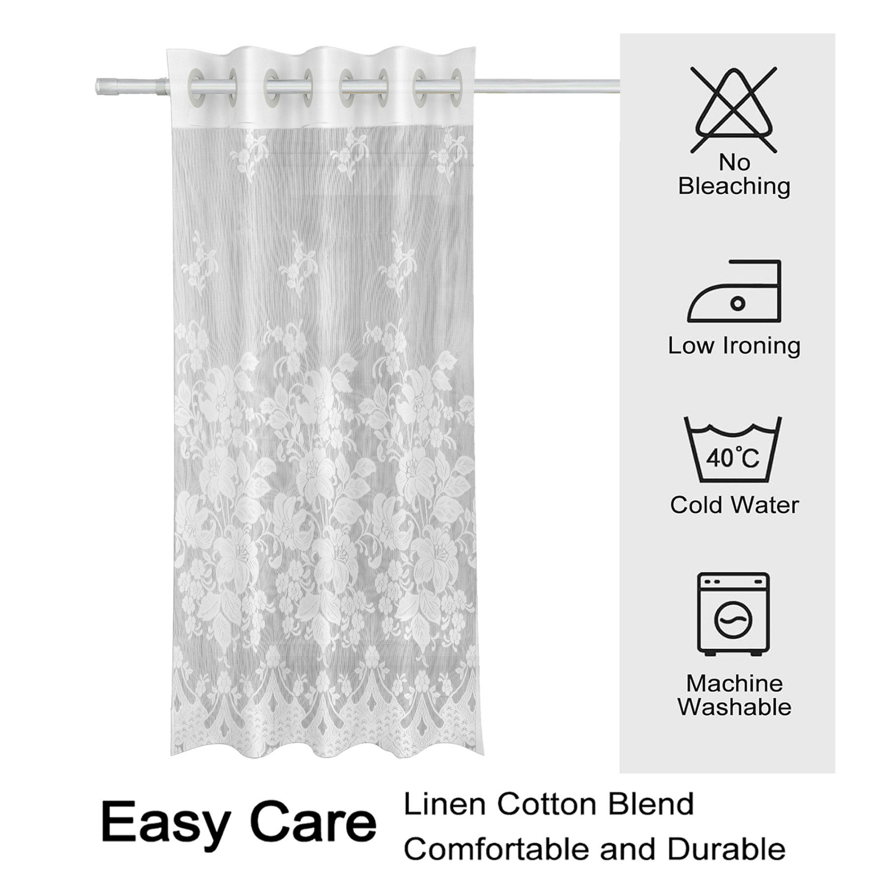 Kuber Industries Door Curtain | Darkening Door Curtains | Premium Drapes for Bedroom | Sheer Curtain with 8 Rings | Parda for Living Room | Net Frill Door Curtain | 7 Ft | SY27 | White