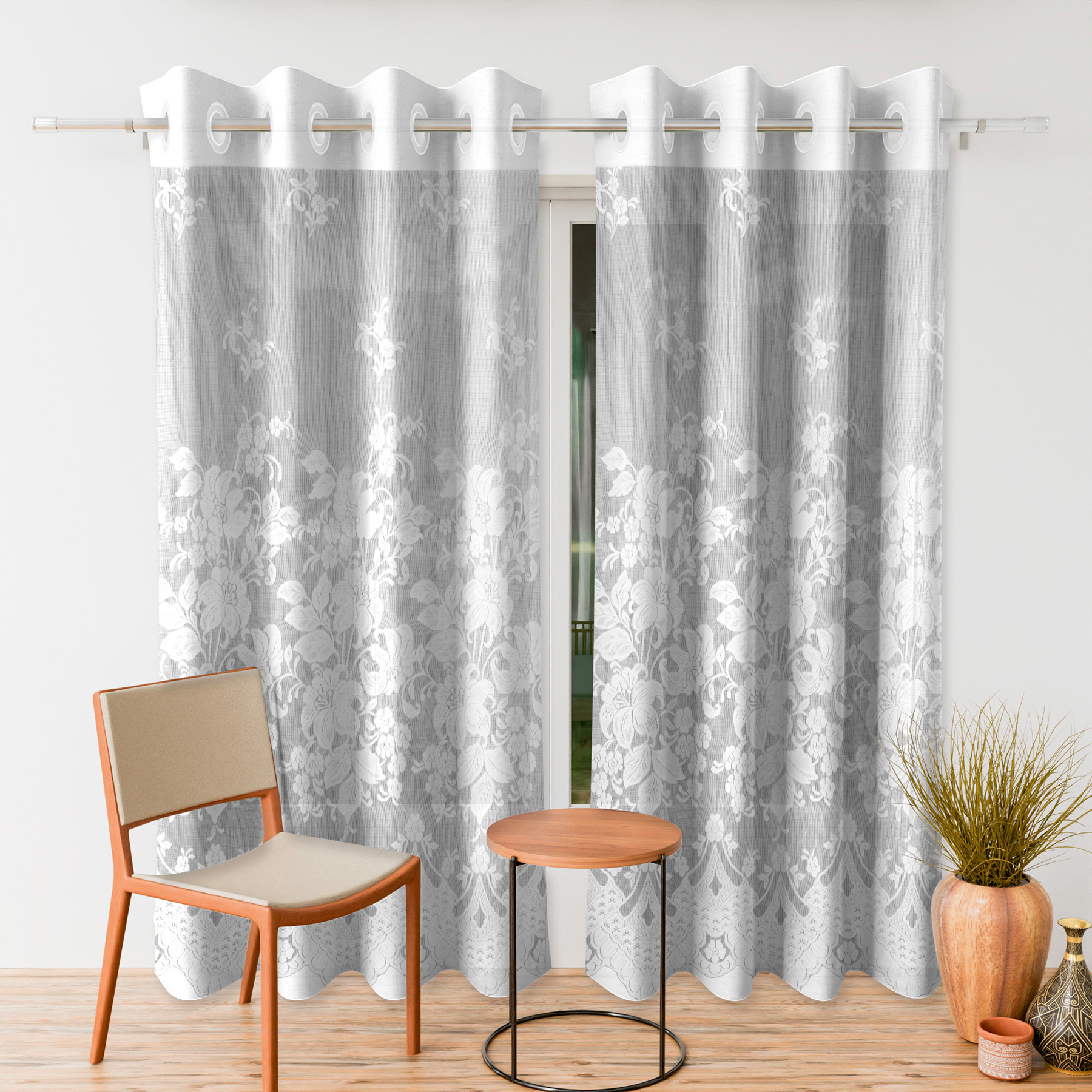 Kuber Industries Door Curtain | Darkening Door Curtains | Premium Drapes for Bedroom | Sheer Curtain with 8 Rings | Parda for Living Room | Net Frill Door Curtain | 7 Ft | SY27 | White