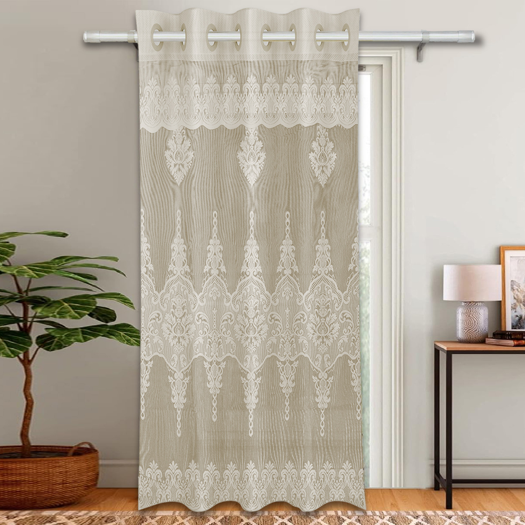 Kuber Industries Door Curtain | Darkening Door Curtains | Premium Drapes for Bedroom | Sheer Curtain with 8 Rings | Parda for Living Room | Net Frill Door Curtain | 7 Ft | SY15ZZ | Cream