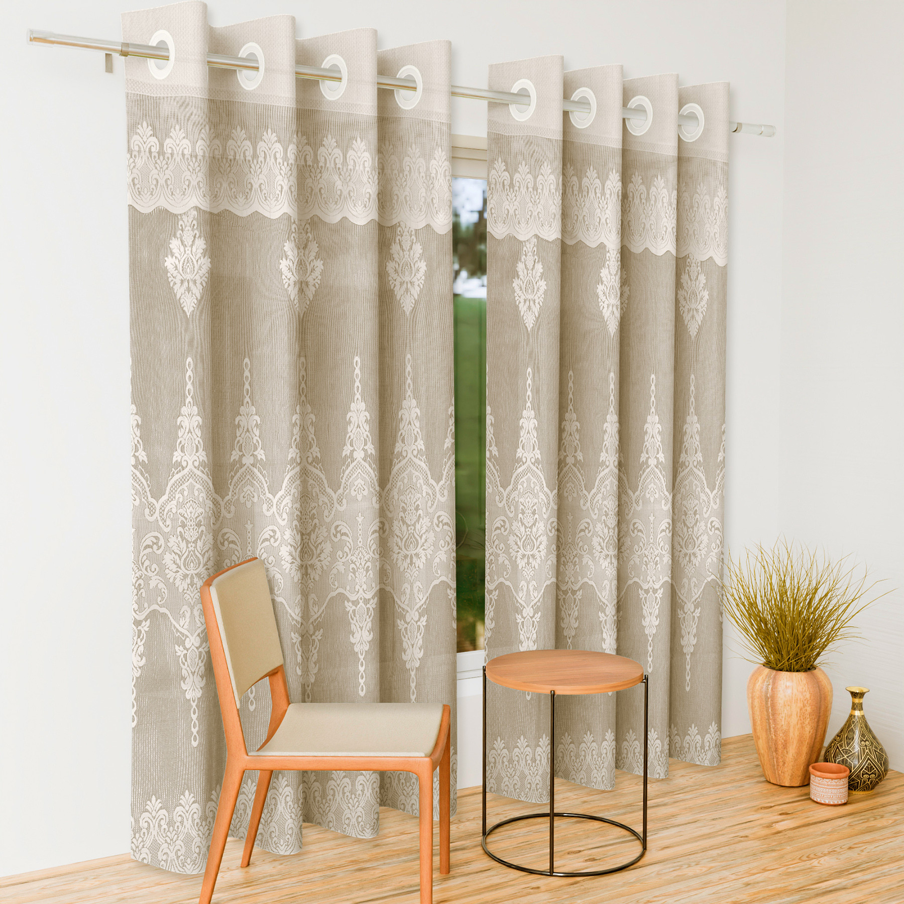 Kuber Industries Door Curtain | Darkening Door Curtains | Premium Drapes for Bedroom | Sheer Curtain with 8 Rings | Parda for Living Room | Net Frill Door Curtain | 7 Ft | SY15ZZ | Cream
