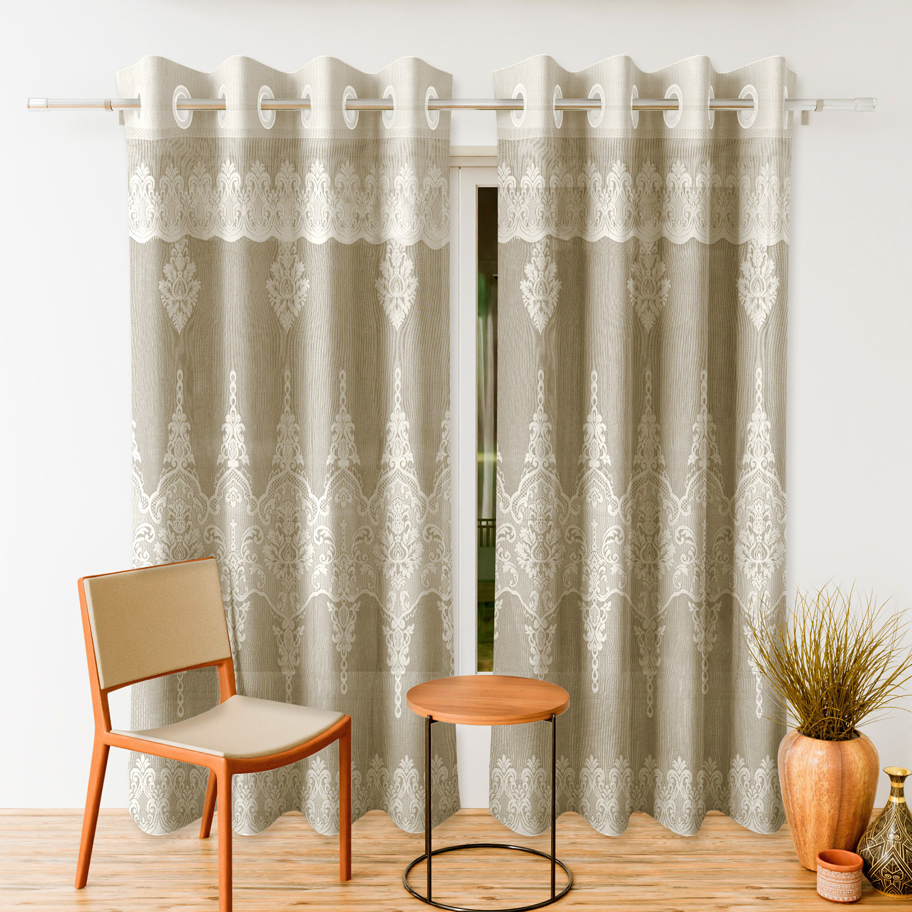 Kuber Industries Door Curtain | Darkening Door Curtains | Premium Drapes for Bedroom | Sheer Curtain with 8 Rings | Parda for Living Room | Net Frill Door Curtain | 7 Ft | SY15ZZ | Cream