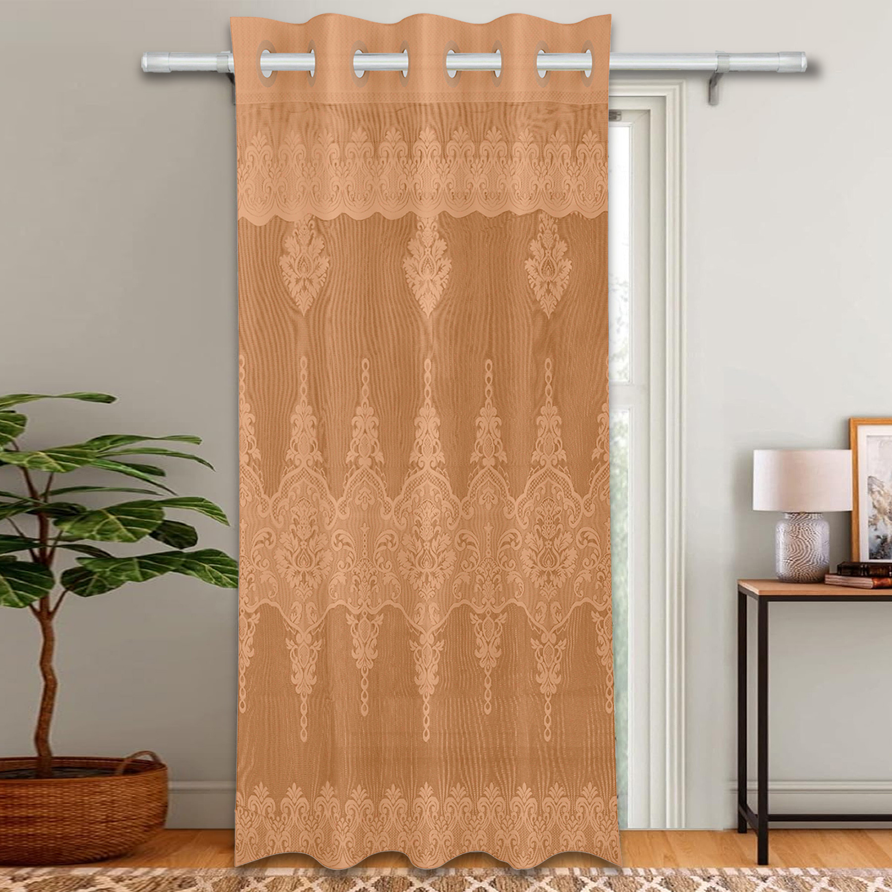 Kuber Industries Door Curtain | Darkening Door Curtains | Premium Drapes for Bedroom | Sheer Curtain with 8 Rings | Parda for Living Room | Net Frill Door Curtain | 7 Ft | SY15ZZ | Golden