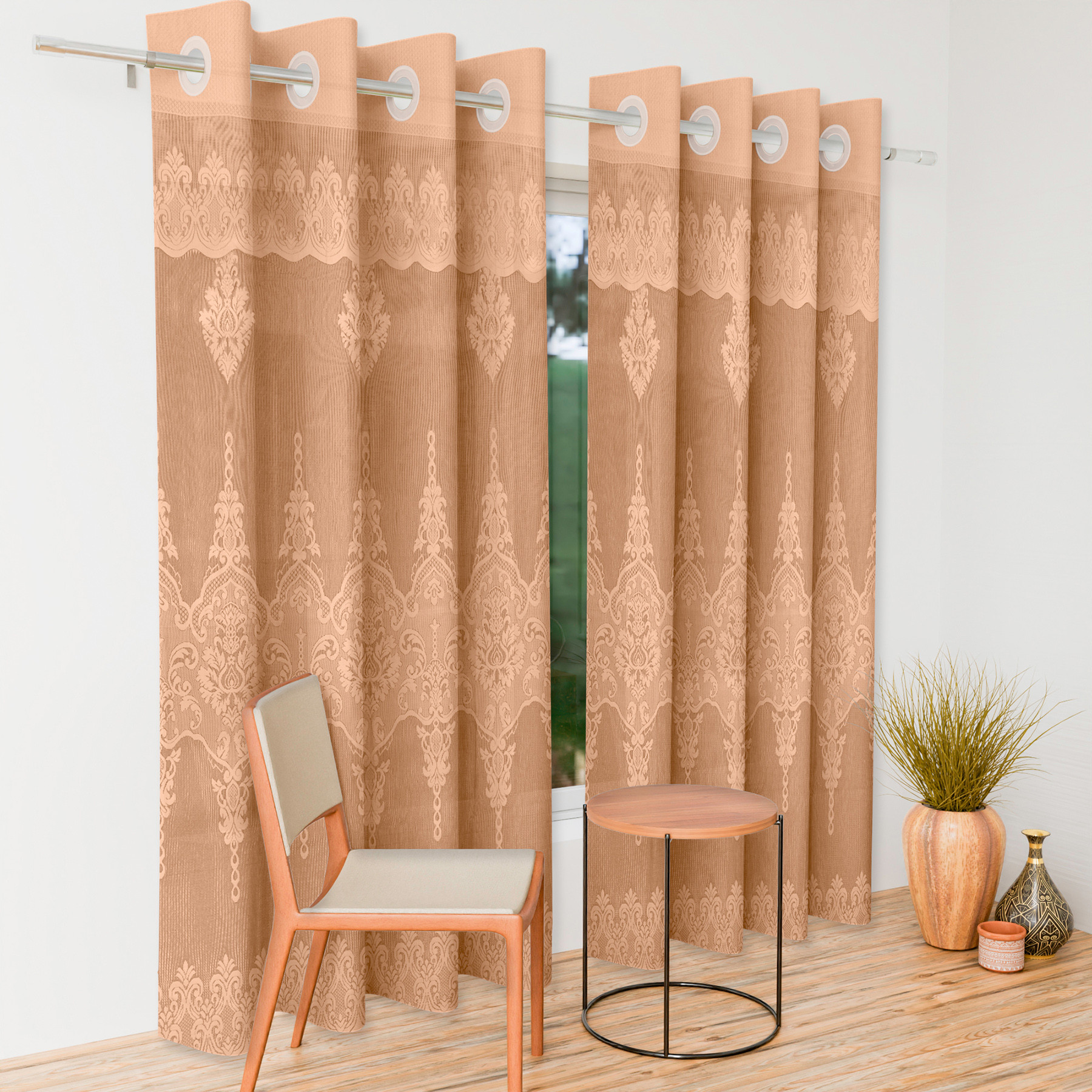 Kuber Industries Door Curtain | Darkening Door Curtains | Premium Drapes for Bedroom | Sheer Curtain with 8 Rings | Parda for Living Room | Net Frill Door Curtain | 7 Ft | SY15ZZ | Golden