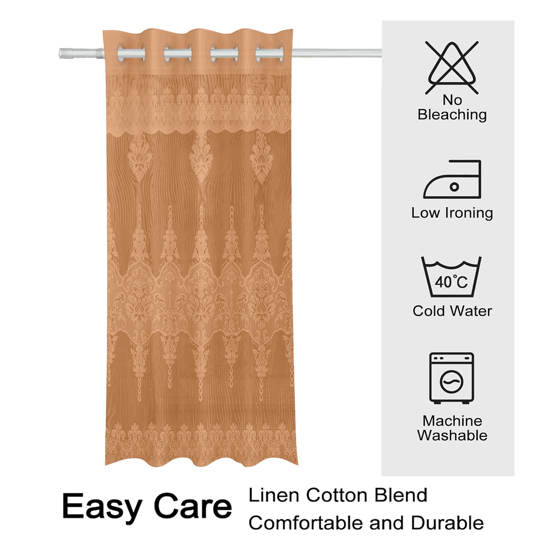 Kuber Industries Door Curtain | Darkening Door Curtains | Premium Drapes for Bedroom | Sheer Curtain with 8 Rings | Parda for Living Room | Net Frill Door Curtain | 7 Ft | SY15ZZ | Golden