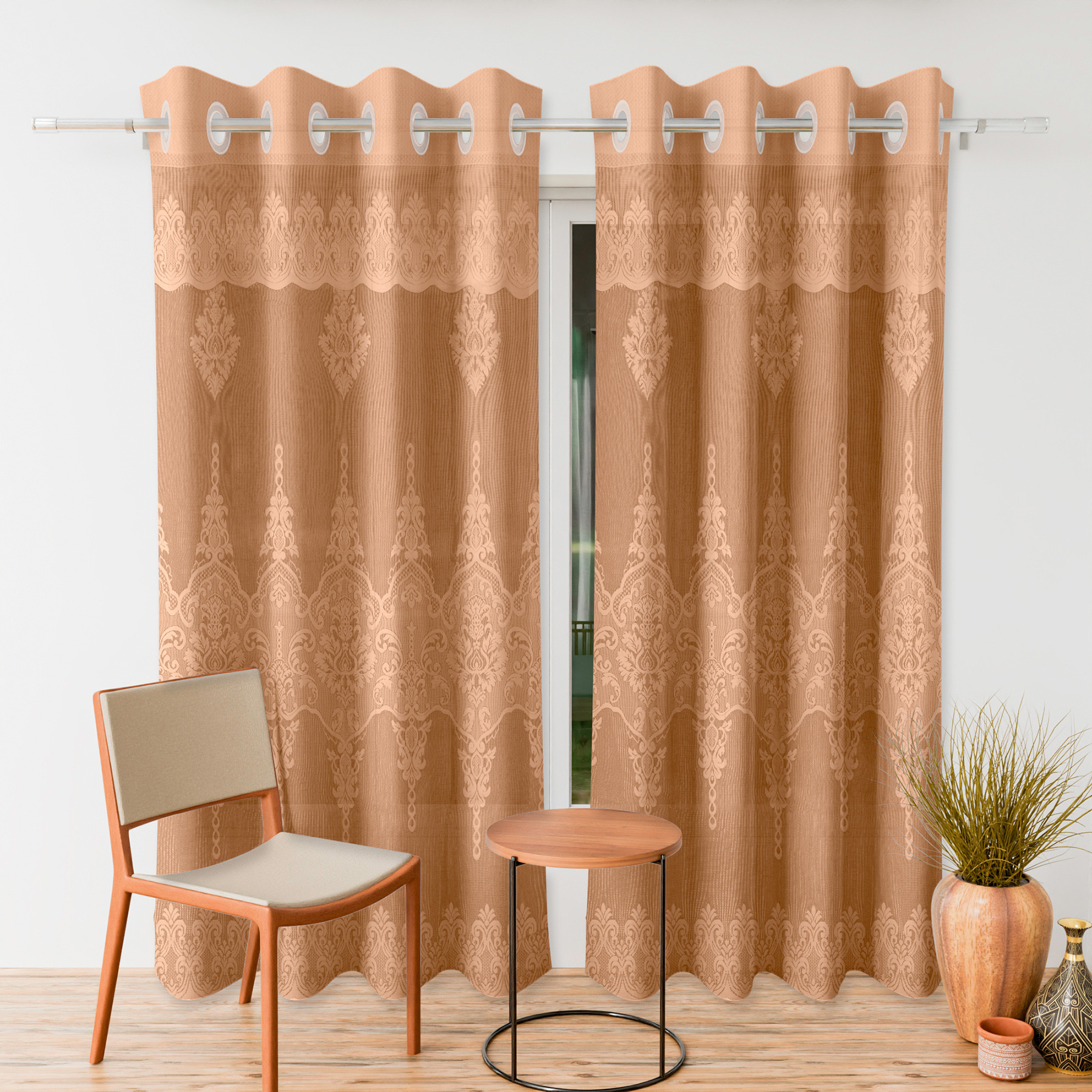 Kuber Industries Door Curtain | Darkening Door Curtains | Premium Drapes for Bedroom | Sheer Curtain with 8 Rings | Parda for Living Room | Net Frill Door Curtain | 7 Ft | SY15ZZ | Golden