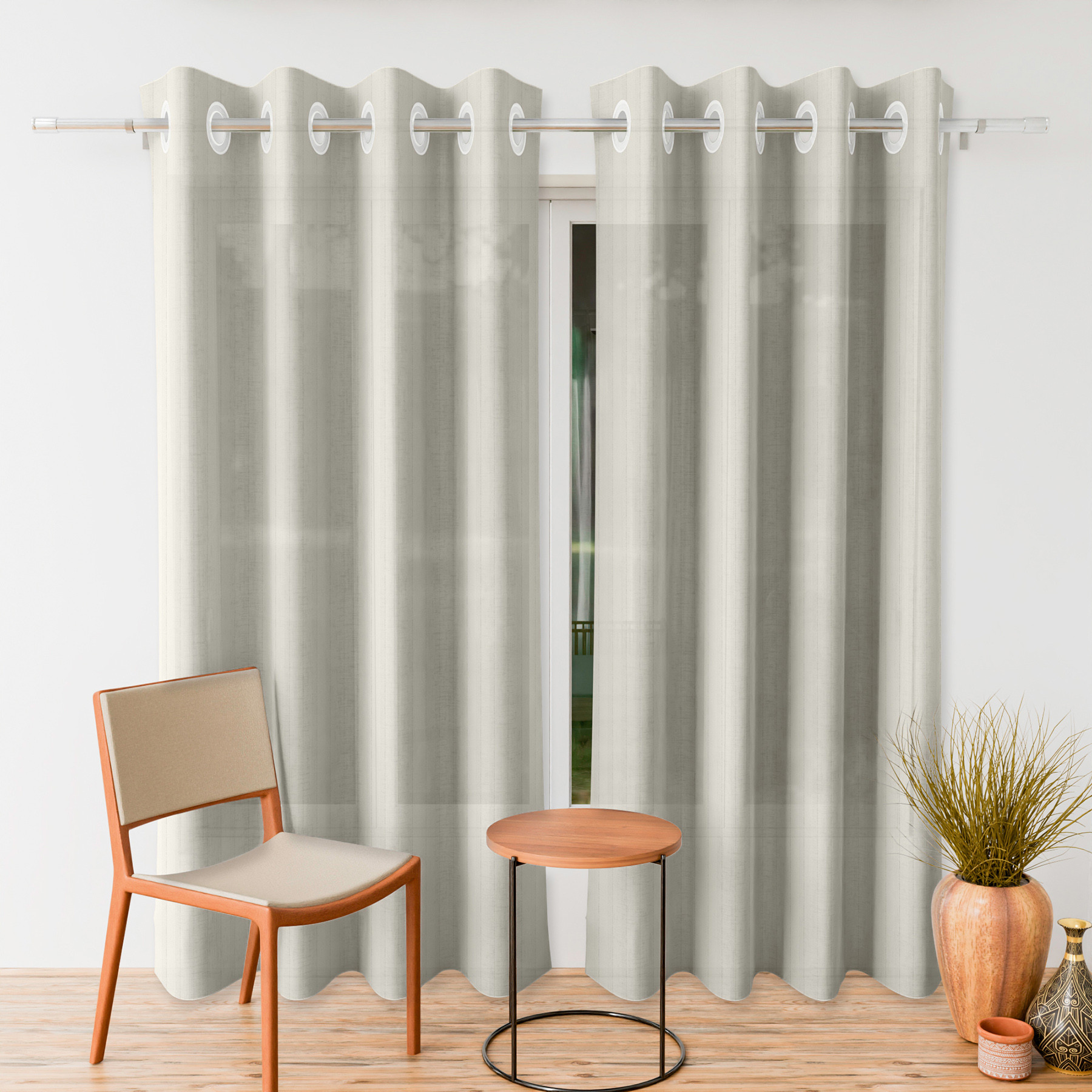 Kuber Industries Door Curtain | Sheer Door Curtains | Parda for Living Room | Bedroom Balcony Parda | Door Curtain Parda for Home Décor | Lining Net | 7 Feet | Cream