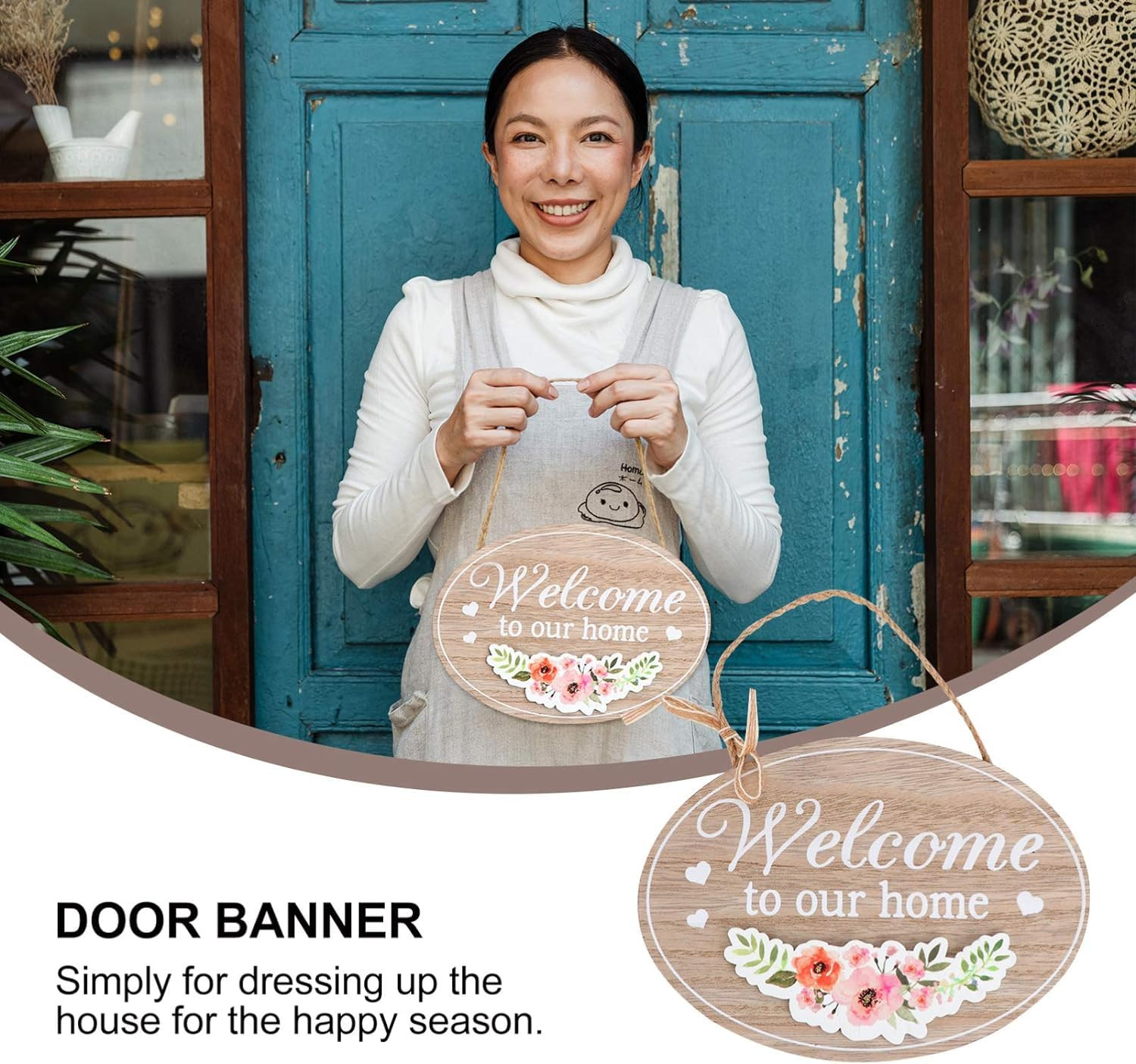 Kuber Industries Door Decor Panel|Wall Hanging Wooden Frame Board (Cream)