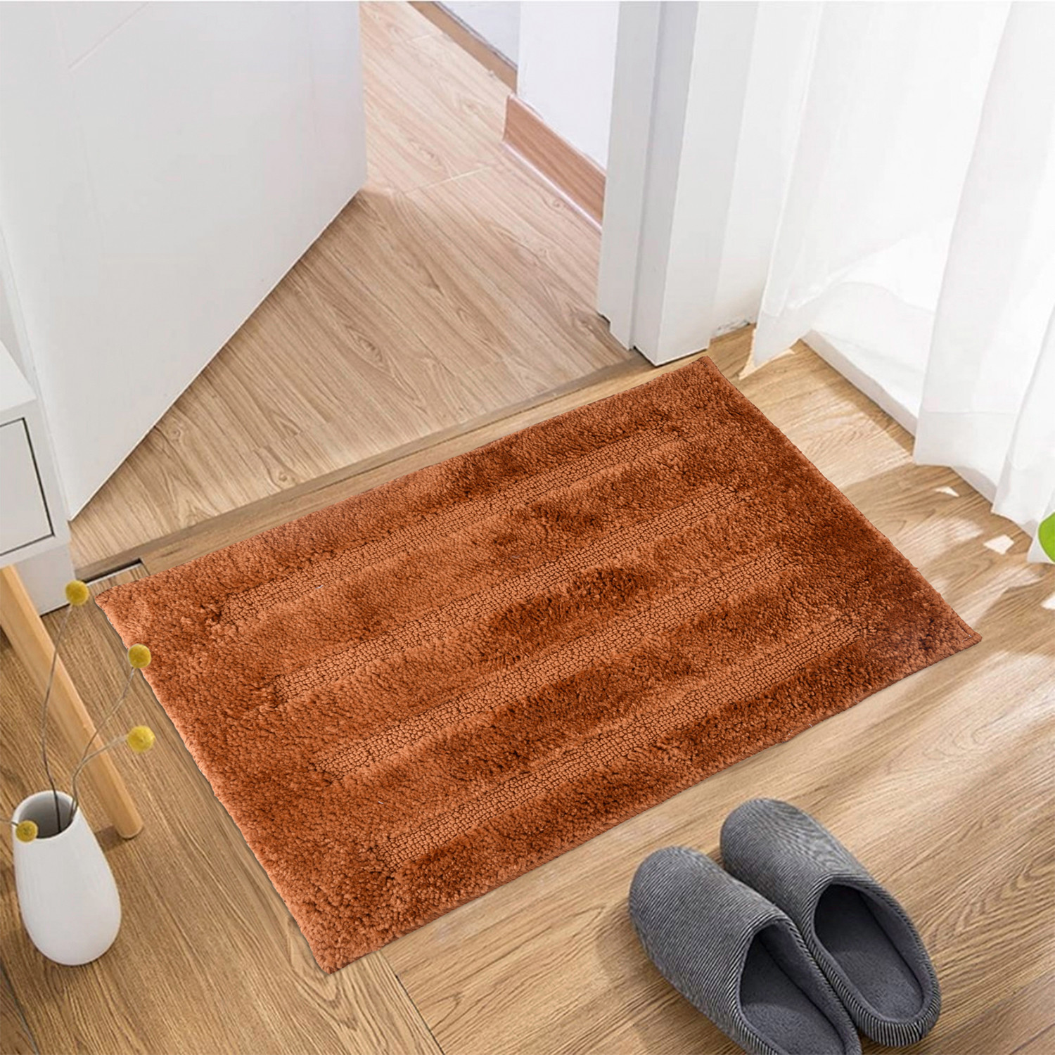Kuber Industries Door Mat | 4 Striped Doormat | Velvet Entrance Mat | Entry Doormat | Office Entrance Door Mat | Door Mat for Home | Door Mat for Living | Golden