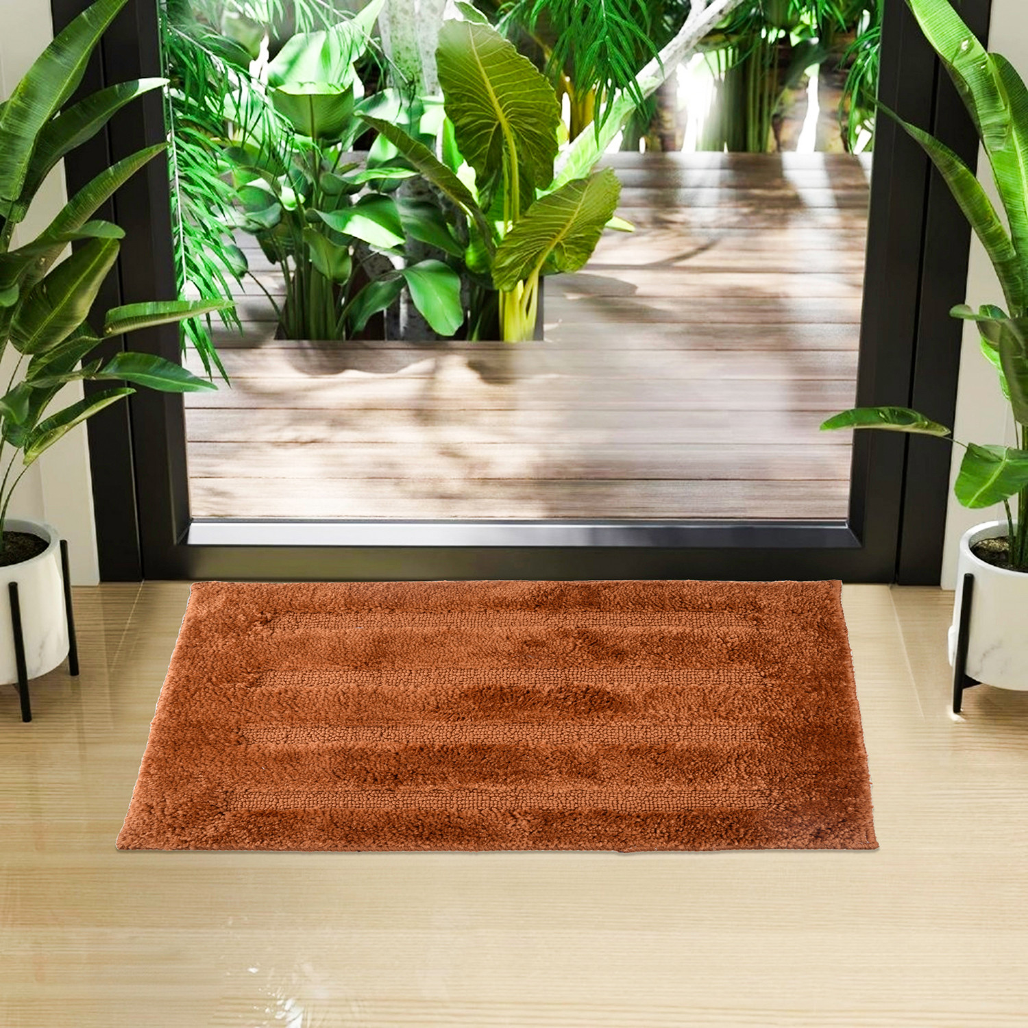 Kuber Industries Door Mat | 4 Striped Doormat | Velvet Entrance Mat | Entry Doormat | Office Entrance Door Mat | Door Mat for Home | Door Mat for Living | Golden