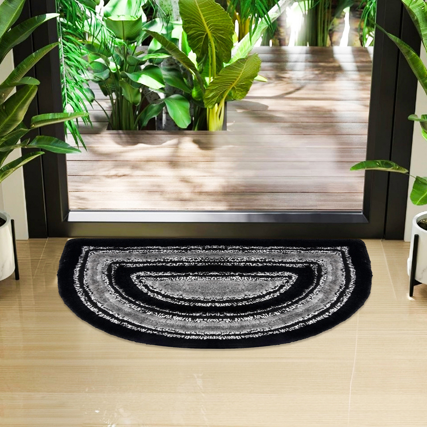 Kuber Industries Door Mat | D Shape Fur Doormat | Microfiber Entrance Mat | Entry Doormat | Office Entrance Door Mat | Door Mat for Home | Door Mat for Living | Gray & Black