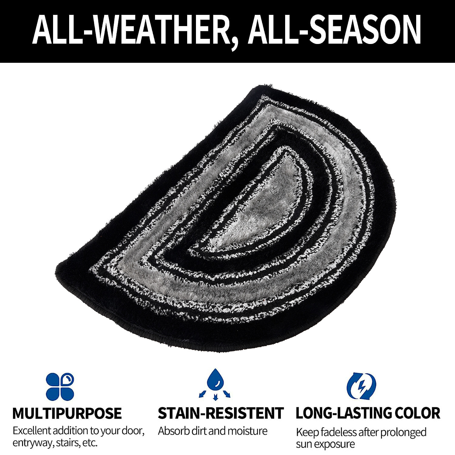 Kuber Industries Door Mat | D Shape Fur Doormat | Microfiber Entrance Mat | Entry Doormat | Office Entrance Door Mat | Door Mat for Home | Door Mat for Living | Gray & Black