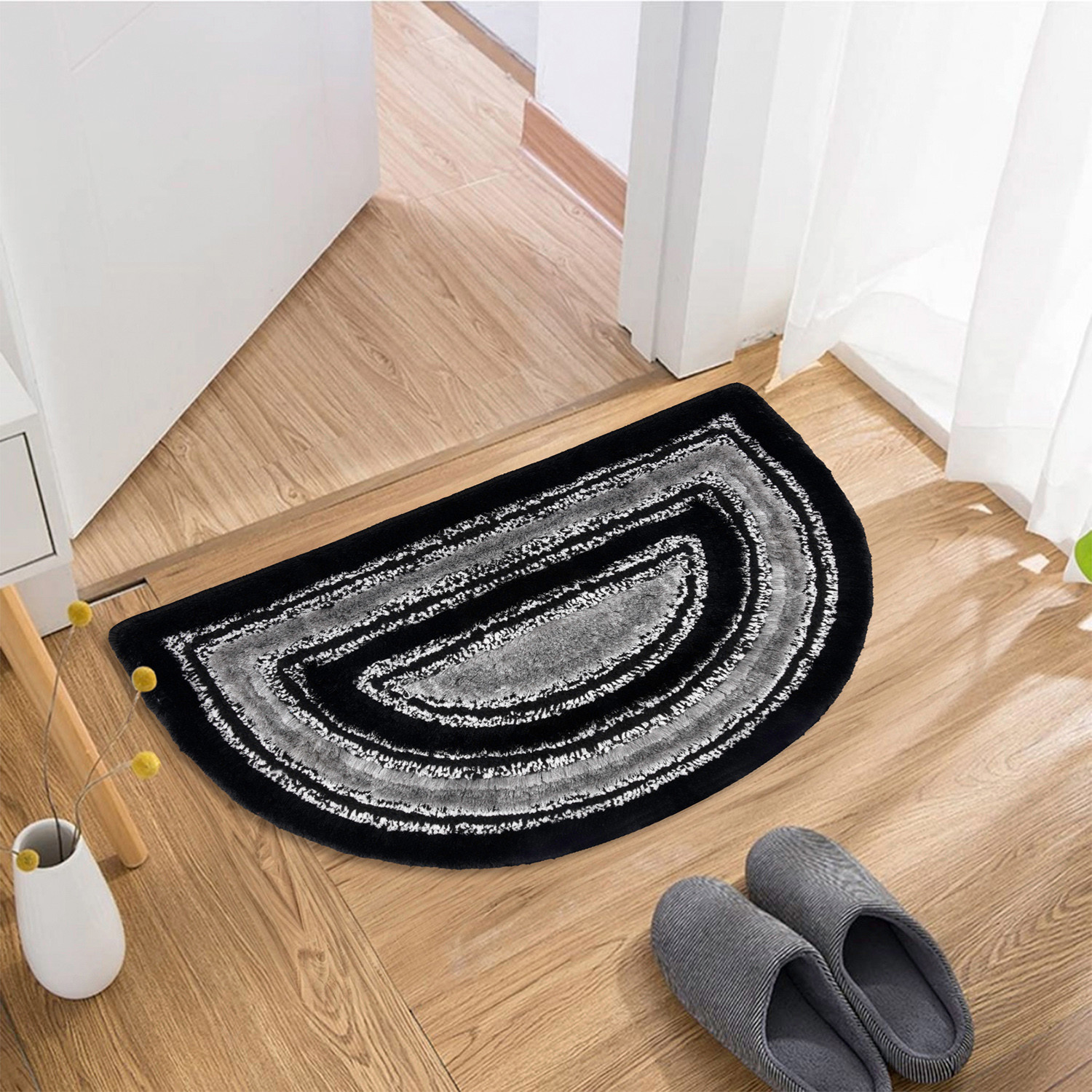 Kuber Industries Door Mat | D Shape Fur Doormat | Microfiber Entrance Mat | Entry Doormat | Office Entrance Door Mat | Door Mat for Home | Door Mat for Living | Gray & Black