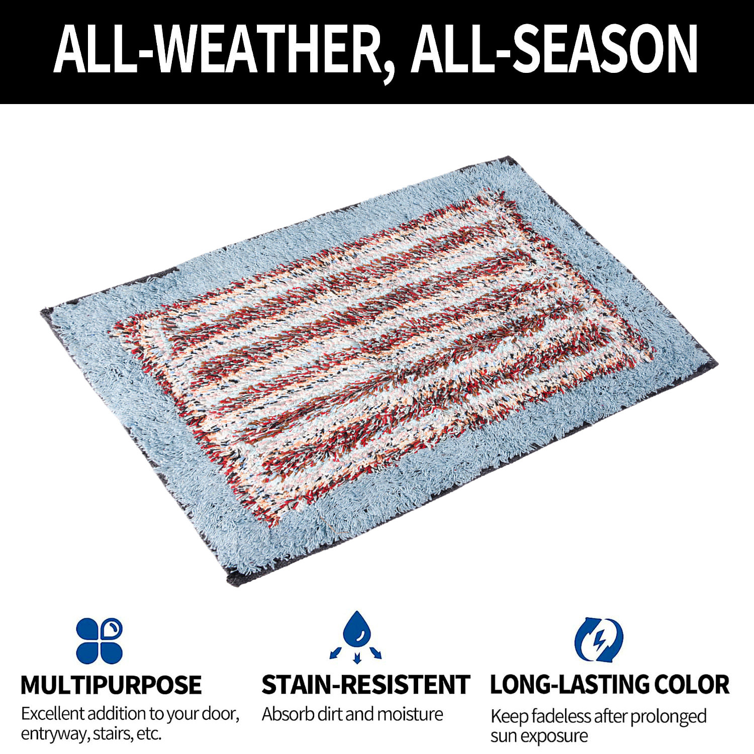 Kuber Industries Door Mat  Dust Trapper Mat  Door Entrance Mat  Anti-Skid Door Mat  Floor Mat for Home Entrance  Cotton Border Door Mat  Entryway Door Mat  Sky Blue