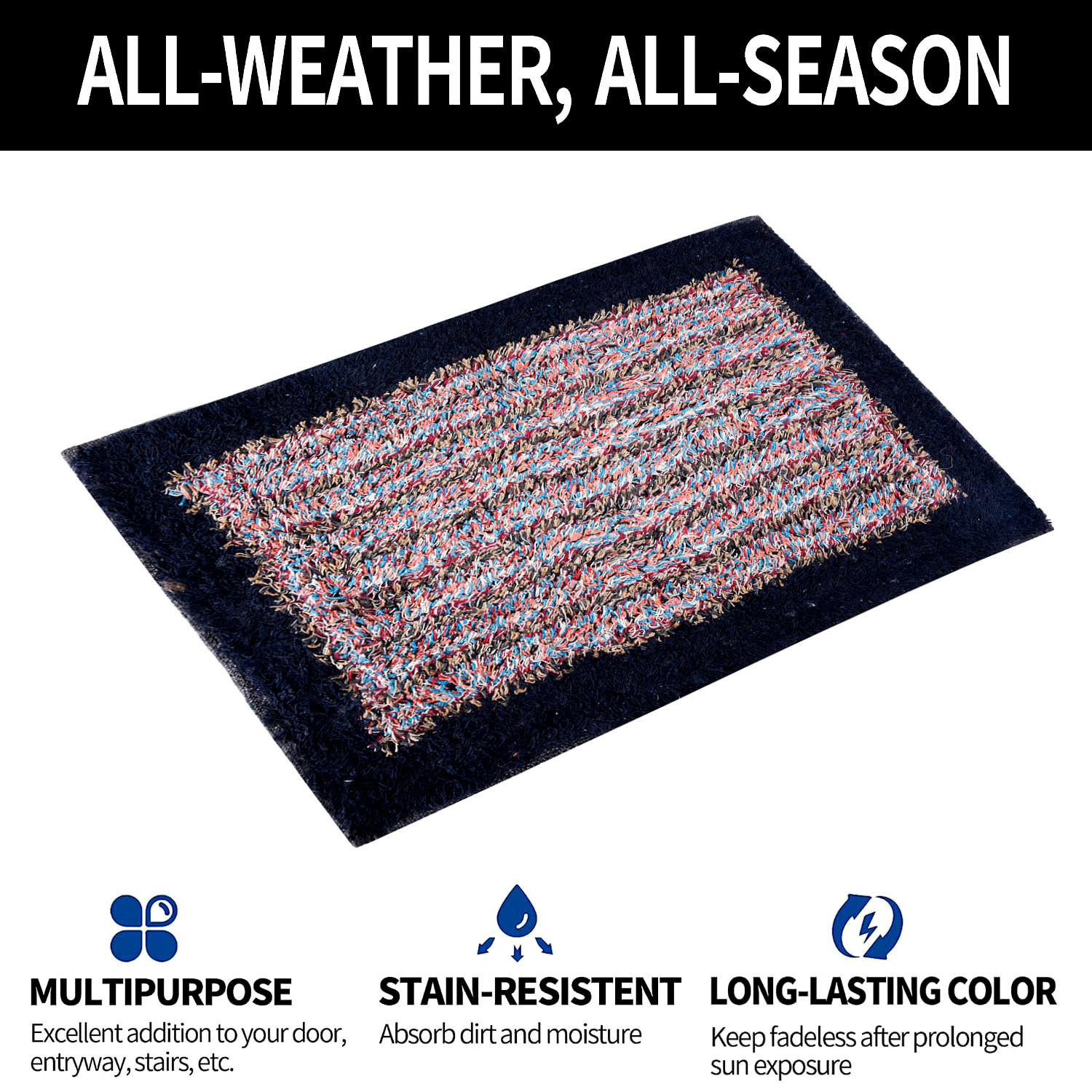 Kuber Industries Door Mat  Dust Trapper Mat  Door Entrance Mat  Anti-Skid Door Mat  Floor Mat for Home Entrance  Cotton Border Door Mat  Entryway Door Mat  Dark Blue