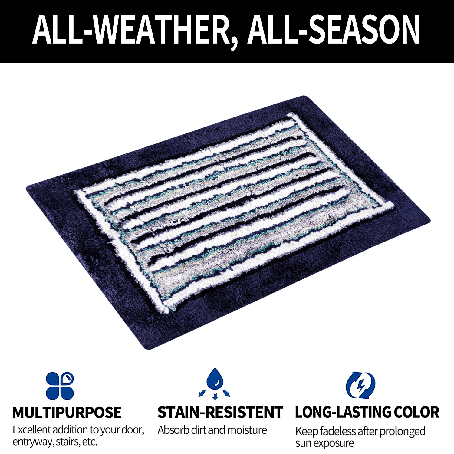 Kuber Industries Door Mat  Dust Trapper Mat  Door Entrance Mat  Anti-Skid Door Mat  Floor Mat for Home Entrance  Micro Border Door Mat  Entryway Door Mat  Blue