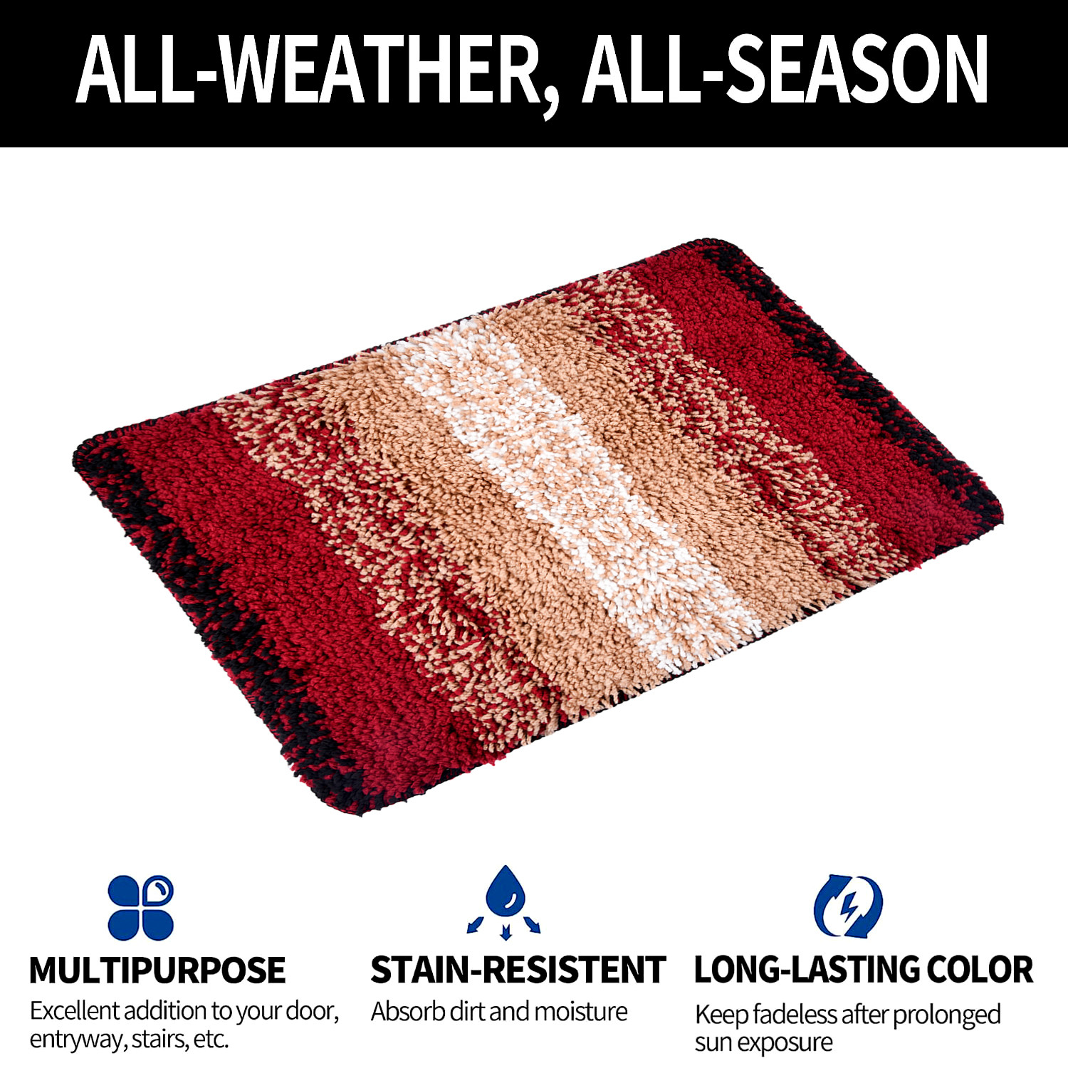 Kuber Industries Door Mat  Dust Trapper Mat  Door Entrance Mat  Anti-Skid Door Mat  Floor Mat for Home Entrance  Maroon Patta Rainbow Mat  Entryway Door Mat  Cream