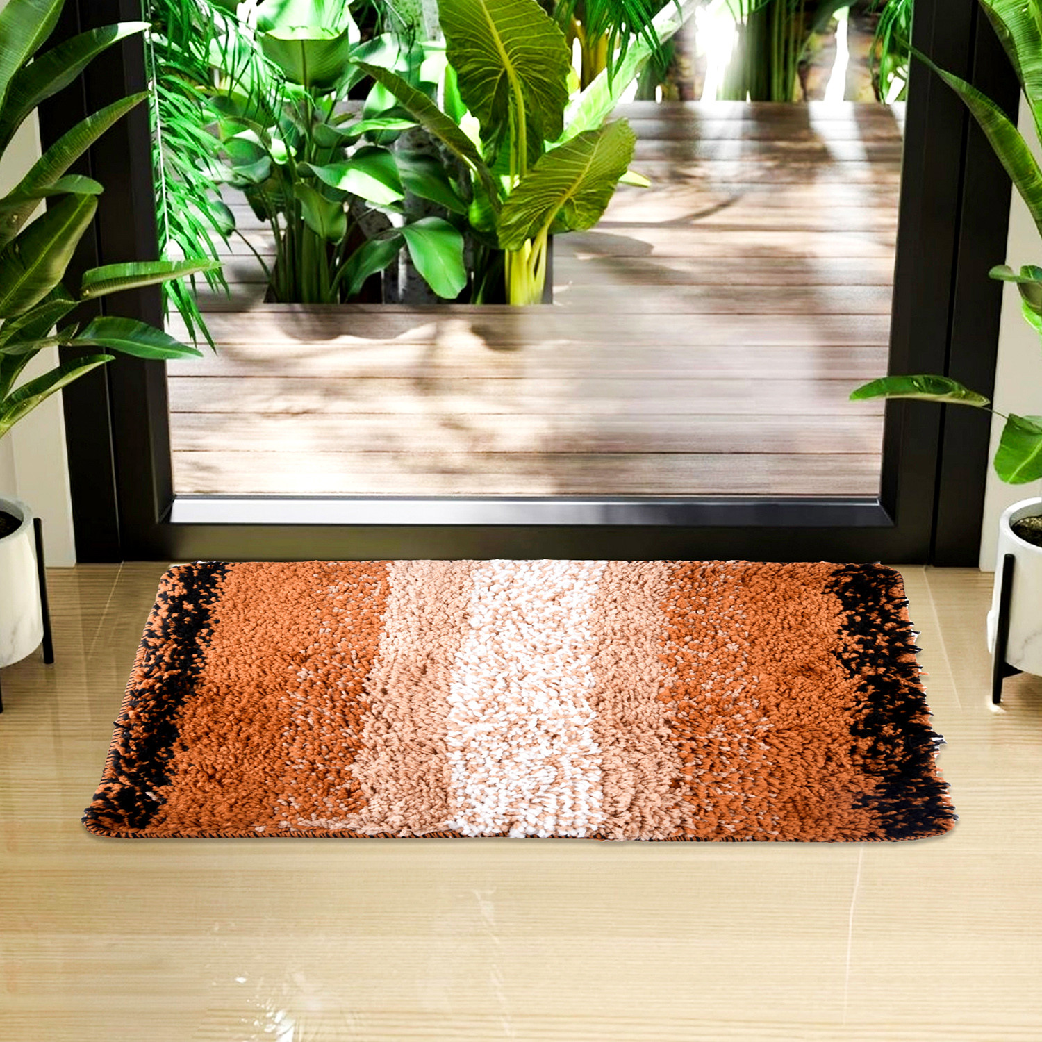 Kuber Industries Door Mat | Dust Trapper Mat | Door Entrance Mat | Anti-Skid Door Mat | Floor Mat for Home Entrance | Golden Patta Rainbow Mat | Entryway Door Mat | Cream