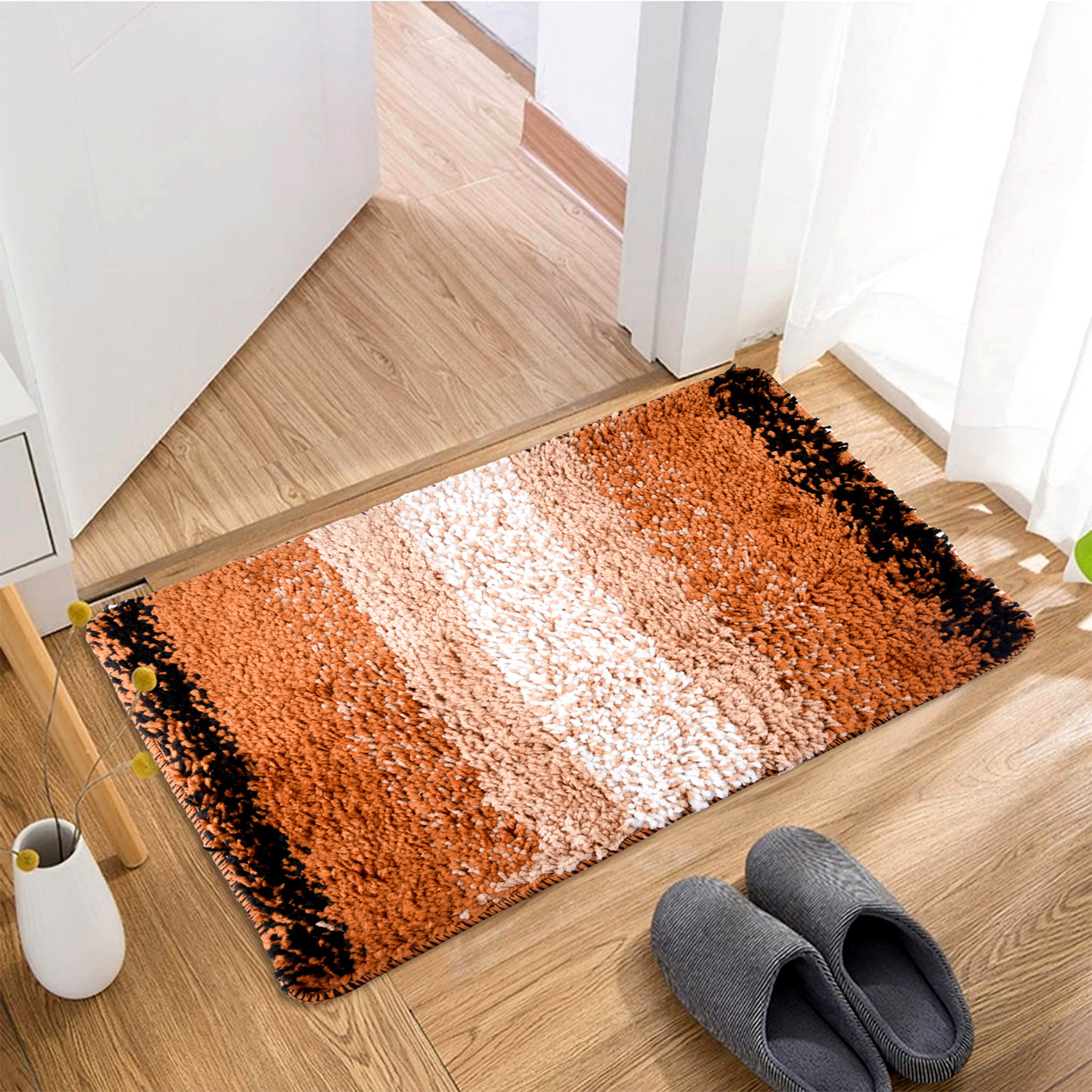 Kuber Industries Door Mat | Dust Trapper Mat | Door Entrance Mat | Anti-Skid Door Mat | Floor Mat for Home Entrance | Golden Patta Rainbow Mat | Entryway Door Mat | Cream