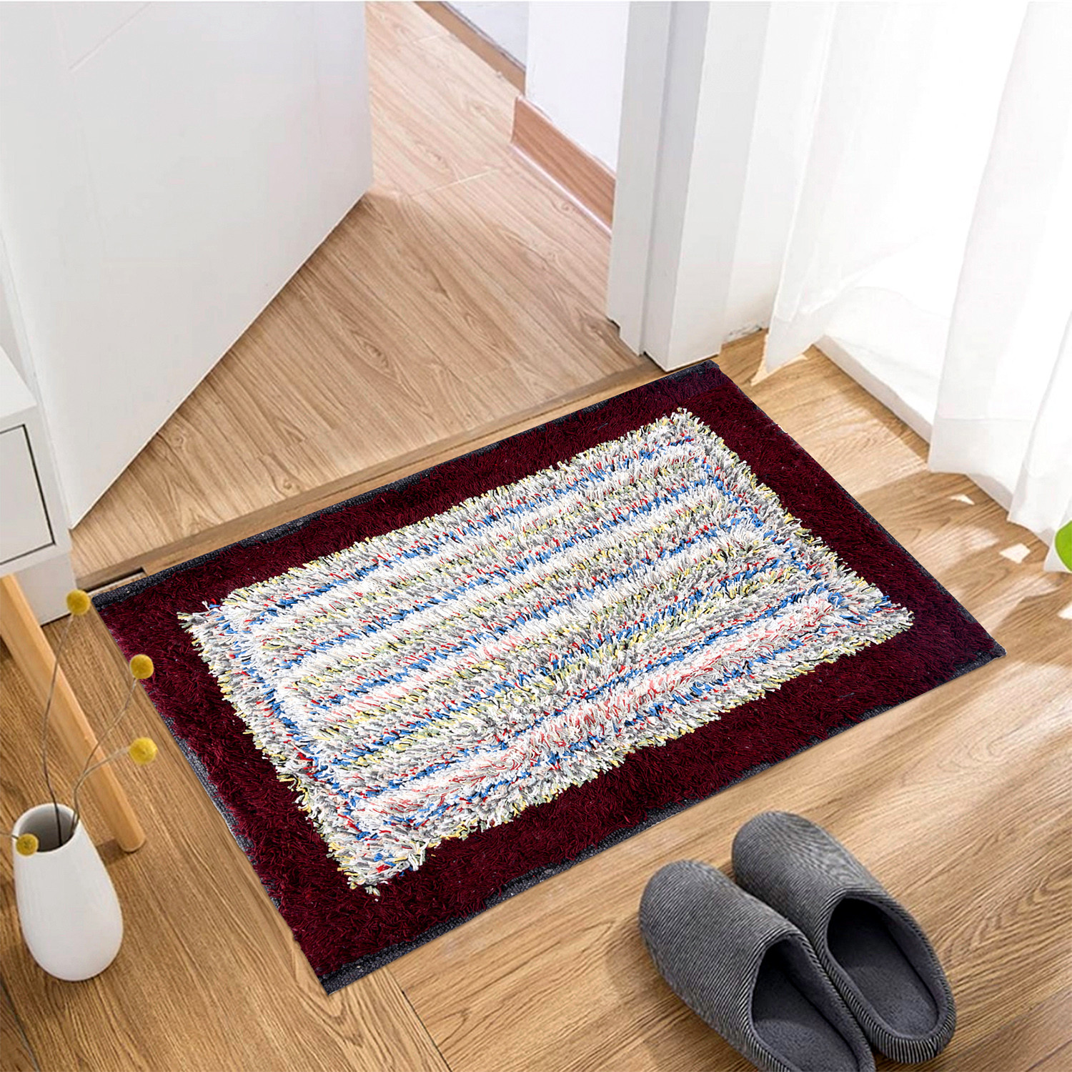 Kuber Industries Door Mat | Dust Trapper Mat | Door Entrance Mat | Anti-Skid Door Mat | Floor Mat for Home Entrance | Cotton Border Door Mat | Entryway Door Mat | Maroon