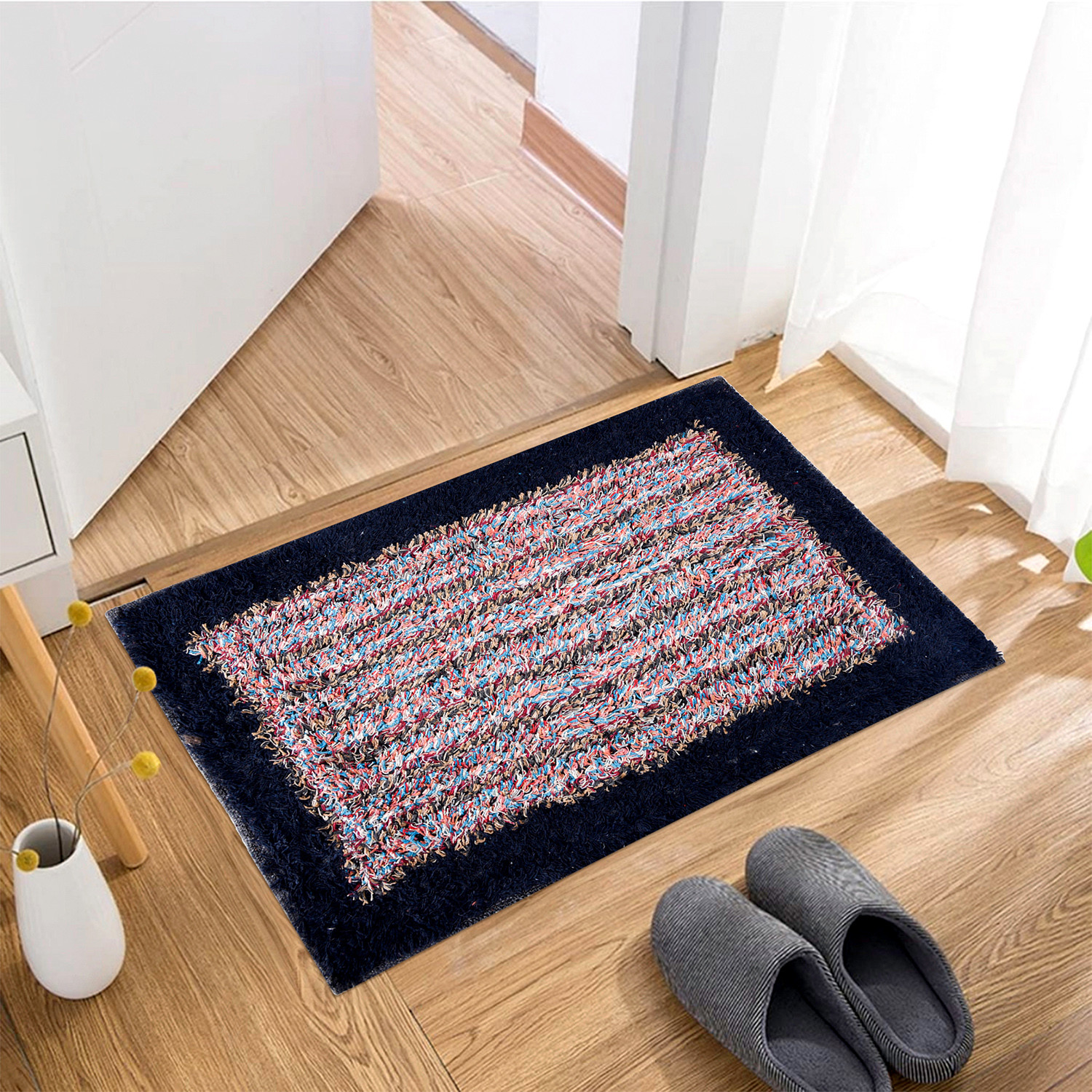 Kuber Industries Door Mat | Dust Trapper Mat | Door Entrance Mat | Anti-Skid Door Mat | Floor Mat for Home Entrance | Cotton Border Door Mat | Entryway Door Mat | Pack of 2 | Multi